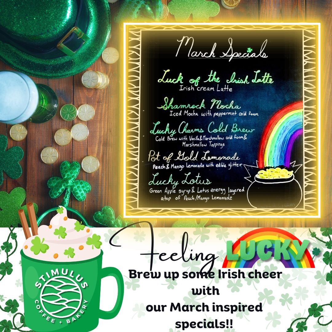 We're brewing up some new specials for you! Come on in and taste the magic of March at Stimulus Coffee + Bakery! 

#Marchspecials #potofgold #irishpride #stimuluscoffeeandbakery #pacificcityoregon