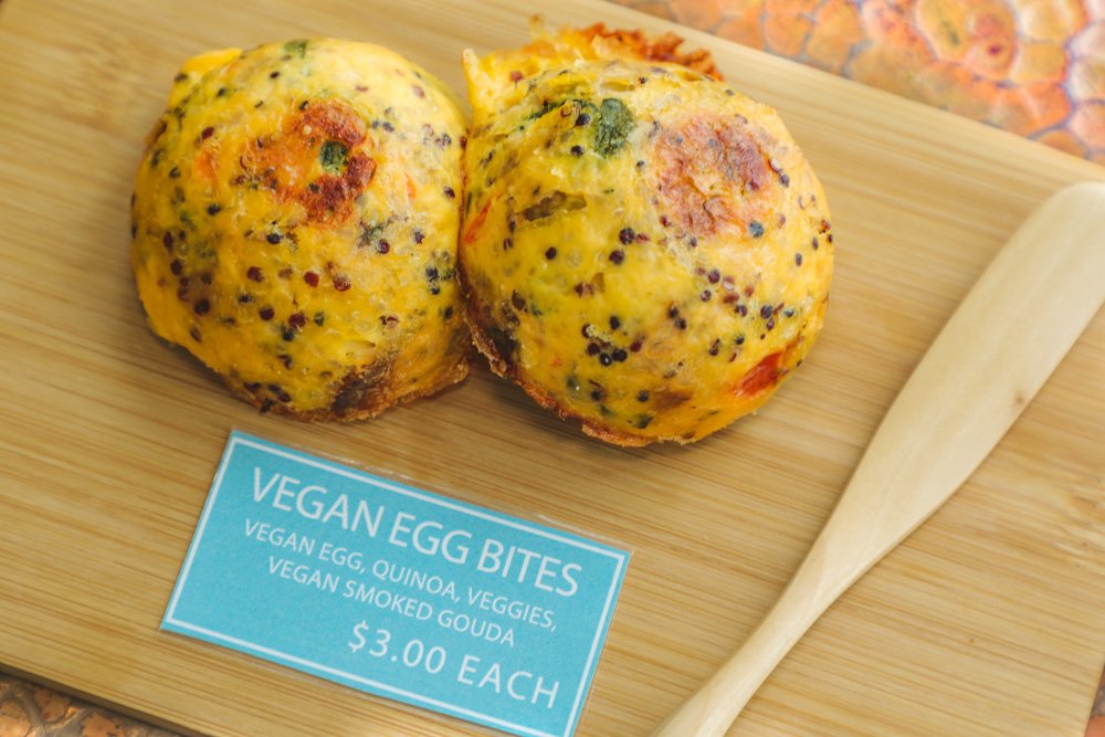 Big in size, big in flavor! Check out our latest menu addition featuring our fluffy and cheesy Vegan Egg Bites! Including an array of wholesome ingredients:  Vegan egg, fluffy quinoa, veggies, and vegan smoked gouda cheese! Perfect for a protein-pack