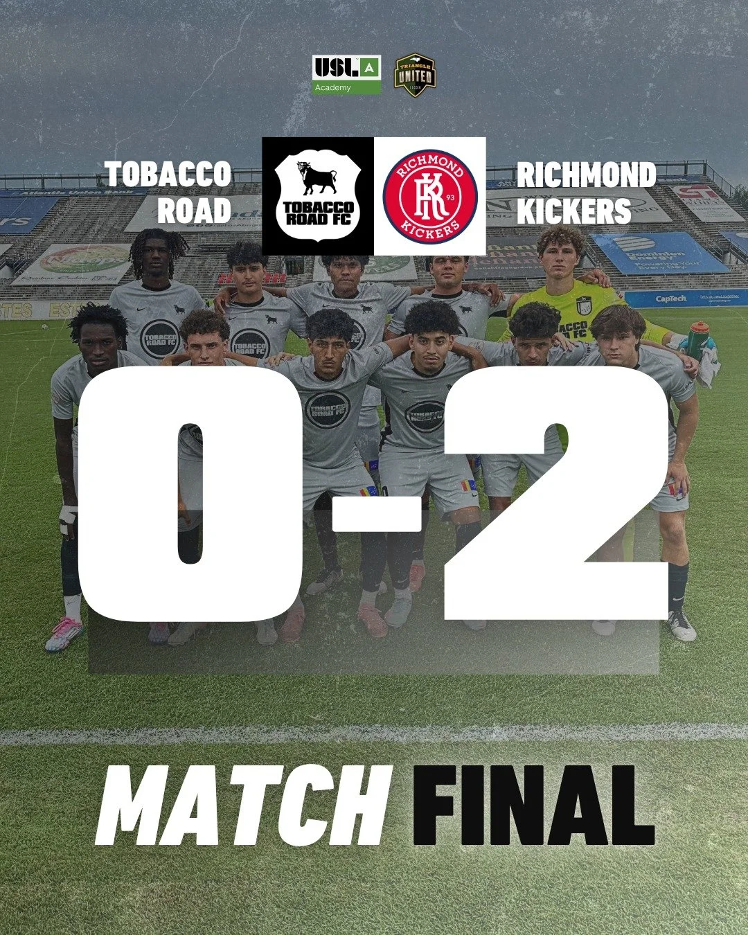 Not our night. We drop into 2nd place with 1 league game remaining. We go again this Wednesday.

#TobaccoRoadFC #USLAcademy #Dedication