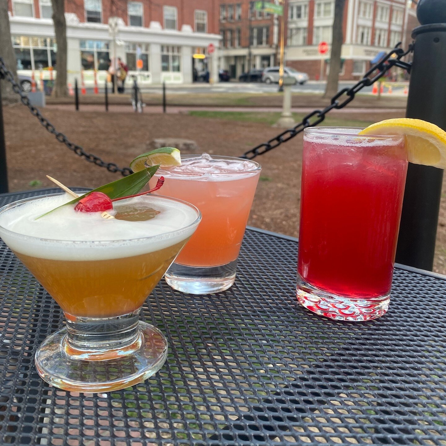 Warm weather is finally upon us, and our patio is open! Come visit and try some of our spring cocktails created by our bartenders.⁠
Pictured left to right...⁠
Squirrelly Dan- bourbon, amaretto, pineapple juice; whipped up nice and frothy.⁠
Our signat