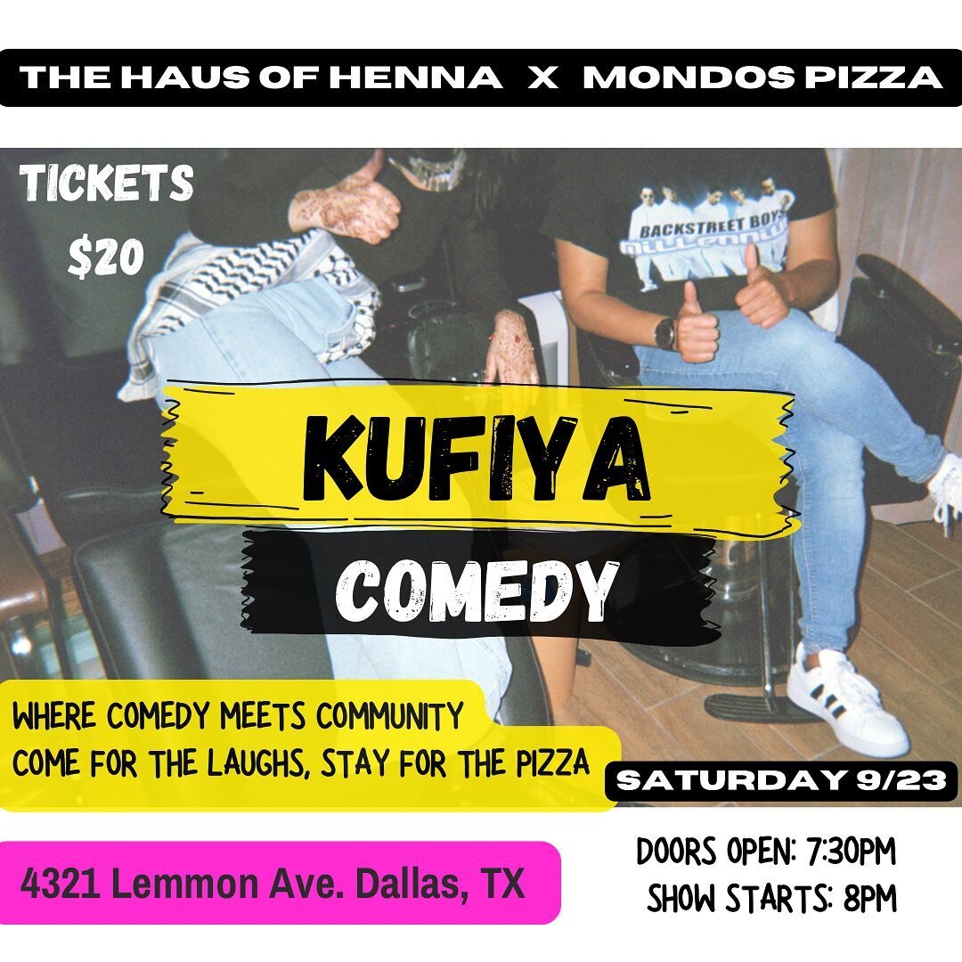 9/23✨Kufiya Comedy Show 

Slide ➡️ to see pics from the last show. 

Kufiya Comedy brings the magic of live comedy to unexpected places, while also serving the community. The intimate space creates the perfect setting for professional comedians to sh