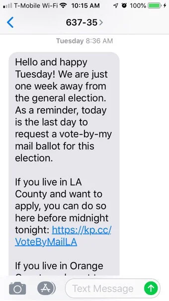 A recent text from the Human Voter Guide