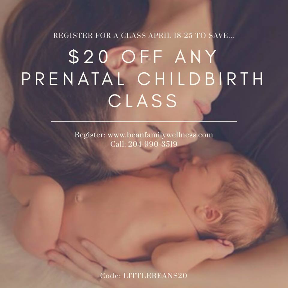 $20 off your Prenatal Childbirth Class - Promotion Valid when you Register  between April 18-25