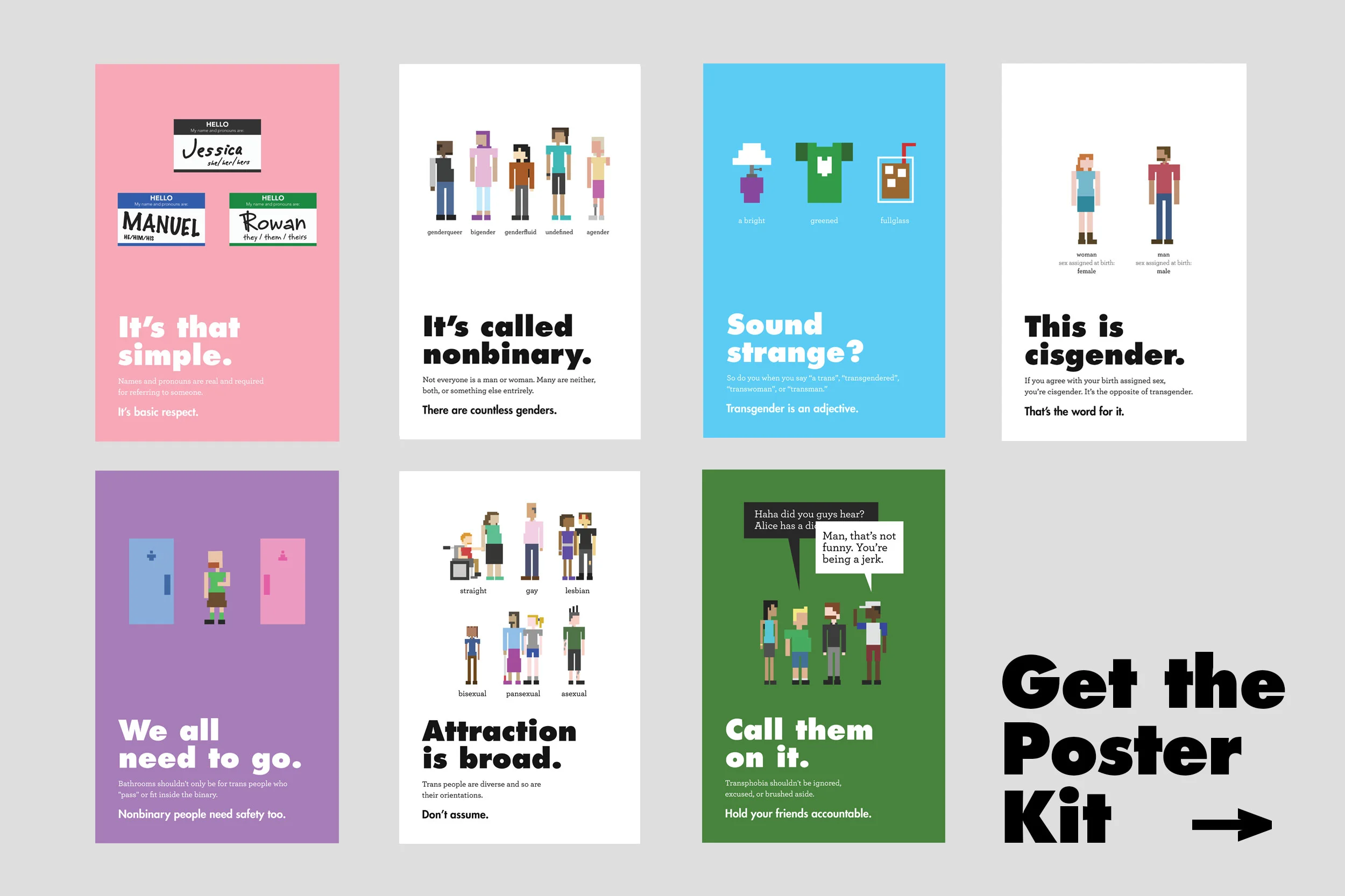 Image: All of the 7 posters contained in the TransRightsNow poster package. Descriptions of each poster are available in the slideshow. 