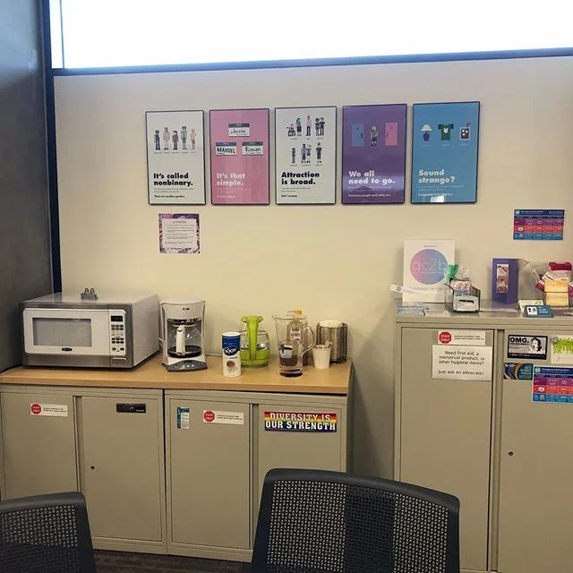 Posters up at PCC Sylvania Queer Resource Center.
