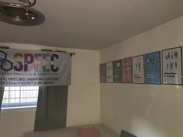 Posters up in SPEEC&rsquo;s space.  The Sex Positive Education and Event Center!  Their space is in N. Portland.