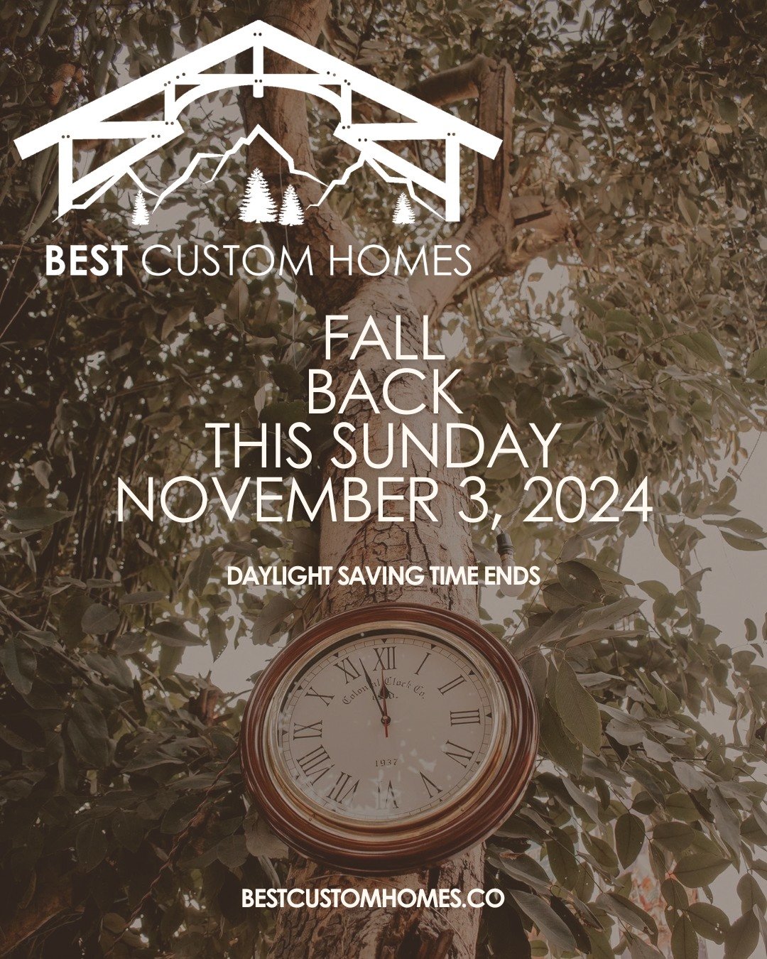 Don't Forget!  Daylight Saving Time ends this Sunday, November 3.  Set your clocks back!