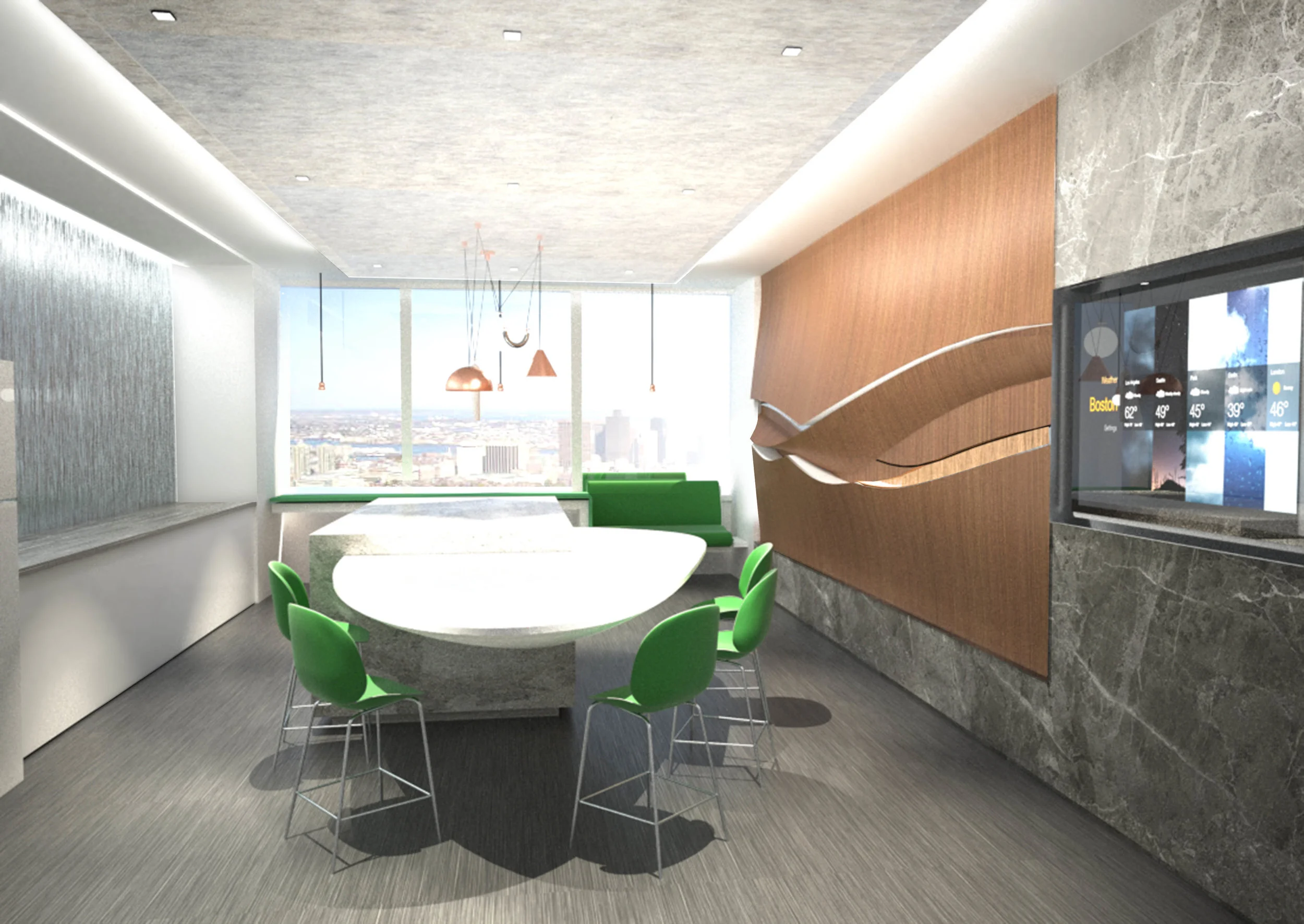 The pantry was designed with natural textures and colors. We wanted it to be a comfortable break zone.&nbsp;