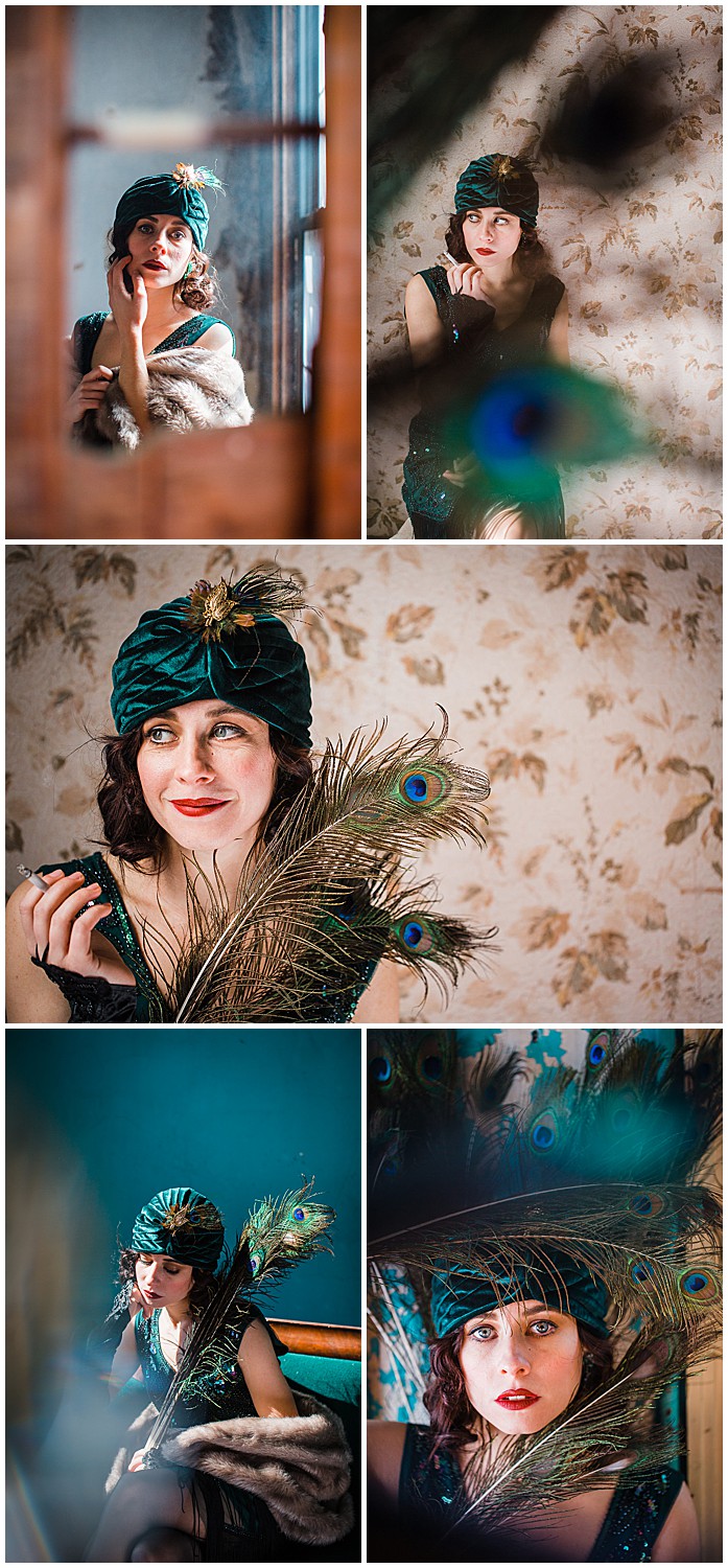 vintage flapper peacock feather glamour shot portraits in Lancaster PA