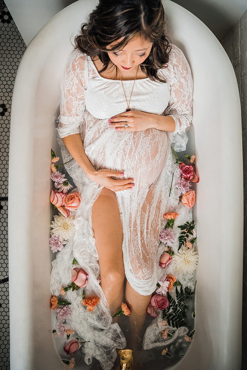 milk bath maternity photography