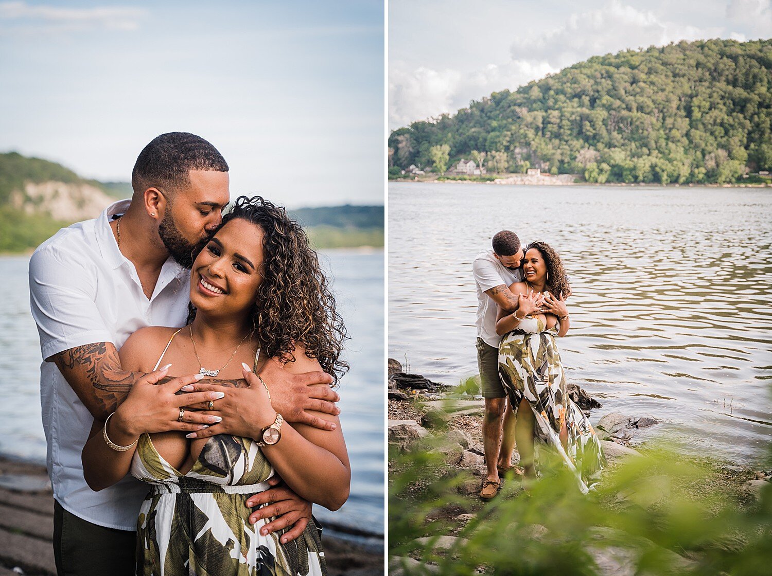 Beautiful latino couple by the river