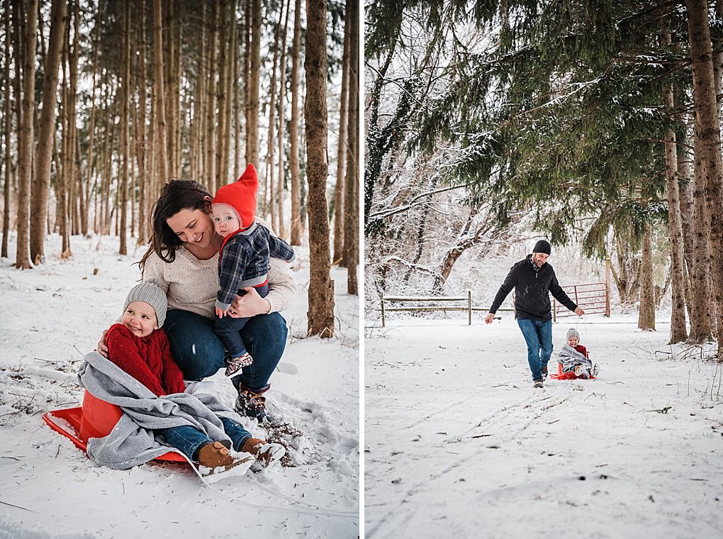 snowy winter family photo session in Overlook Park, Lancaster, PA