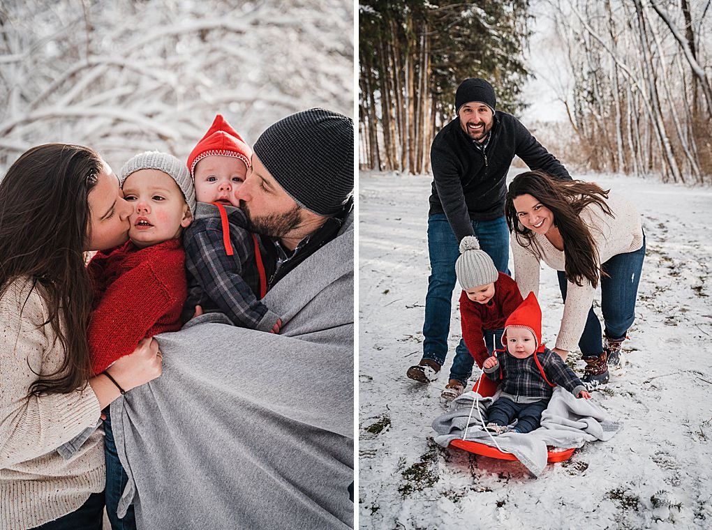 snowy winter family photo session in Overlook park