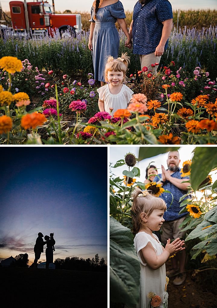 family in a flower field