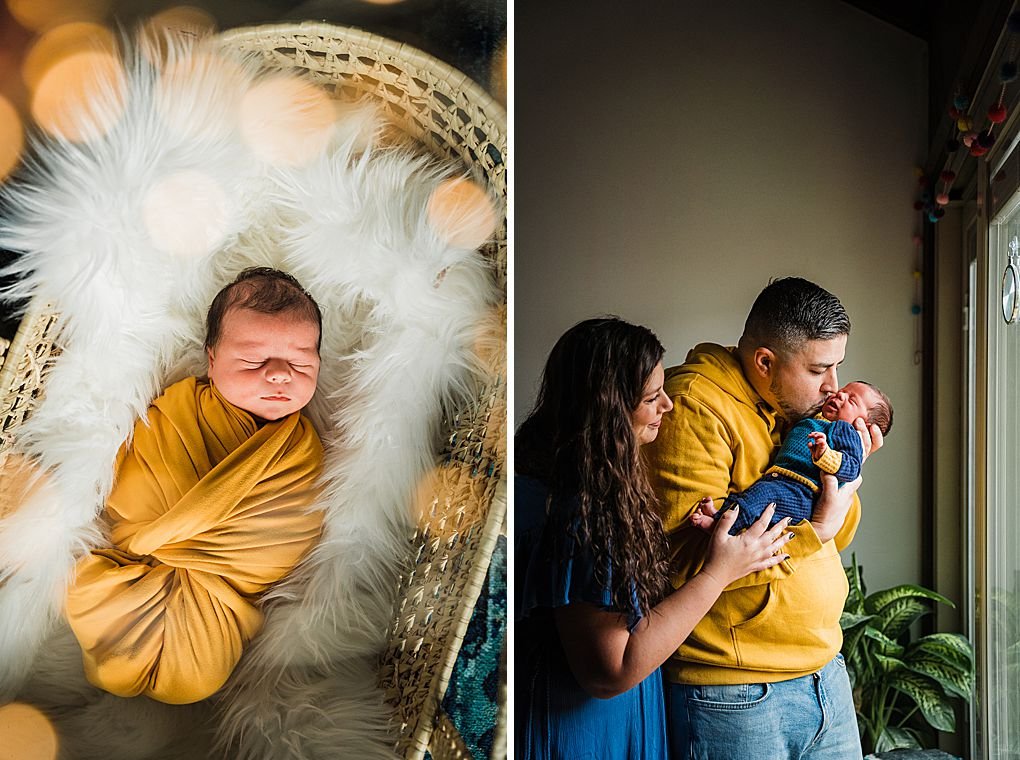 newborn baby boy in a woven basket