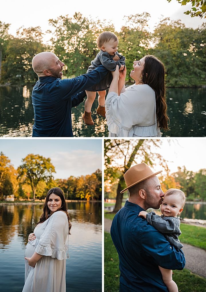 family of three in the fall