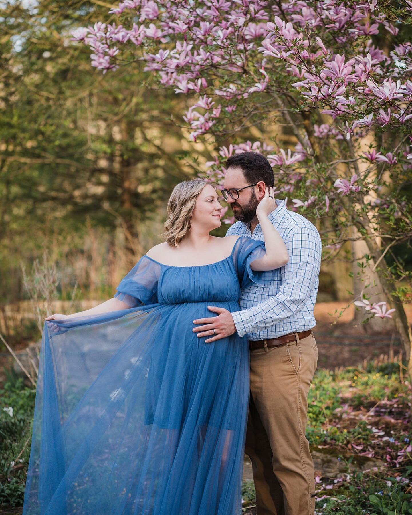 As we move out of spring and into summer I had to share one of my favorite maternity sessions from April during peak spring bloom. Flowy translucent tulle will always be a favorite to photograph and I think that periwinkle blue with the pink blossoms