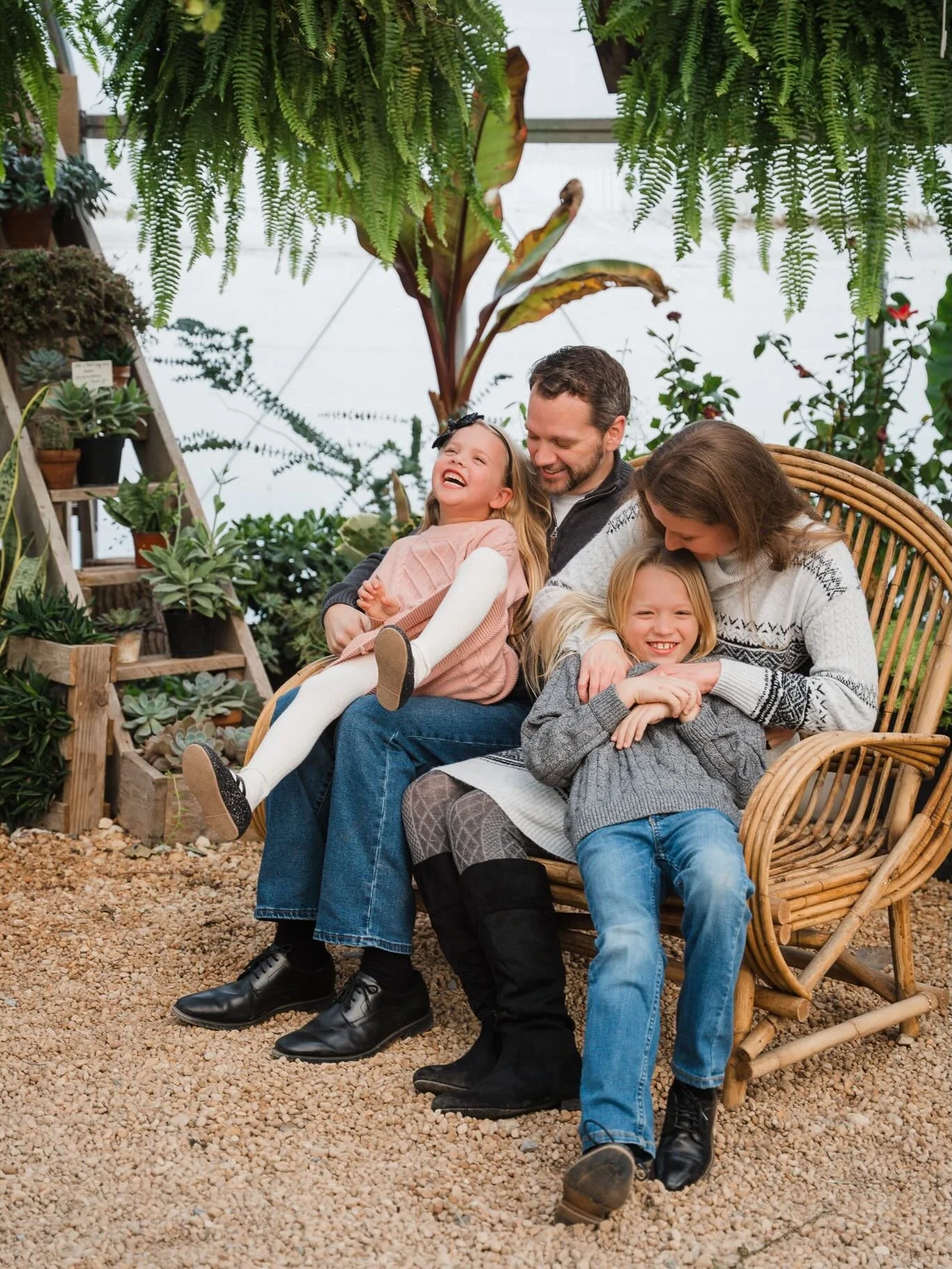 Making family memories in the greenhouse; smelling the flowers, swinging in hanging egg chairs, hiding behind giant tropical plant leaves and lots of silliness.

This is one of my favorite spots to photograph/hang out in winter time so if you&rsquo;r