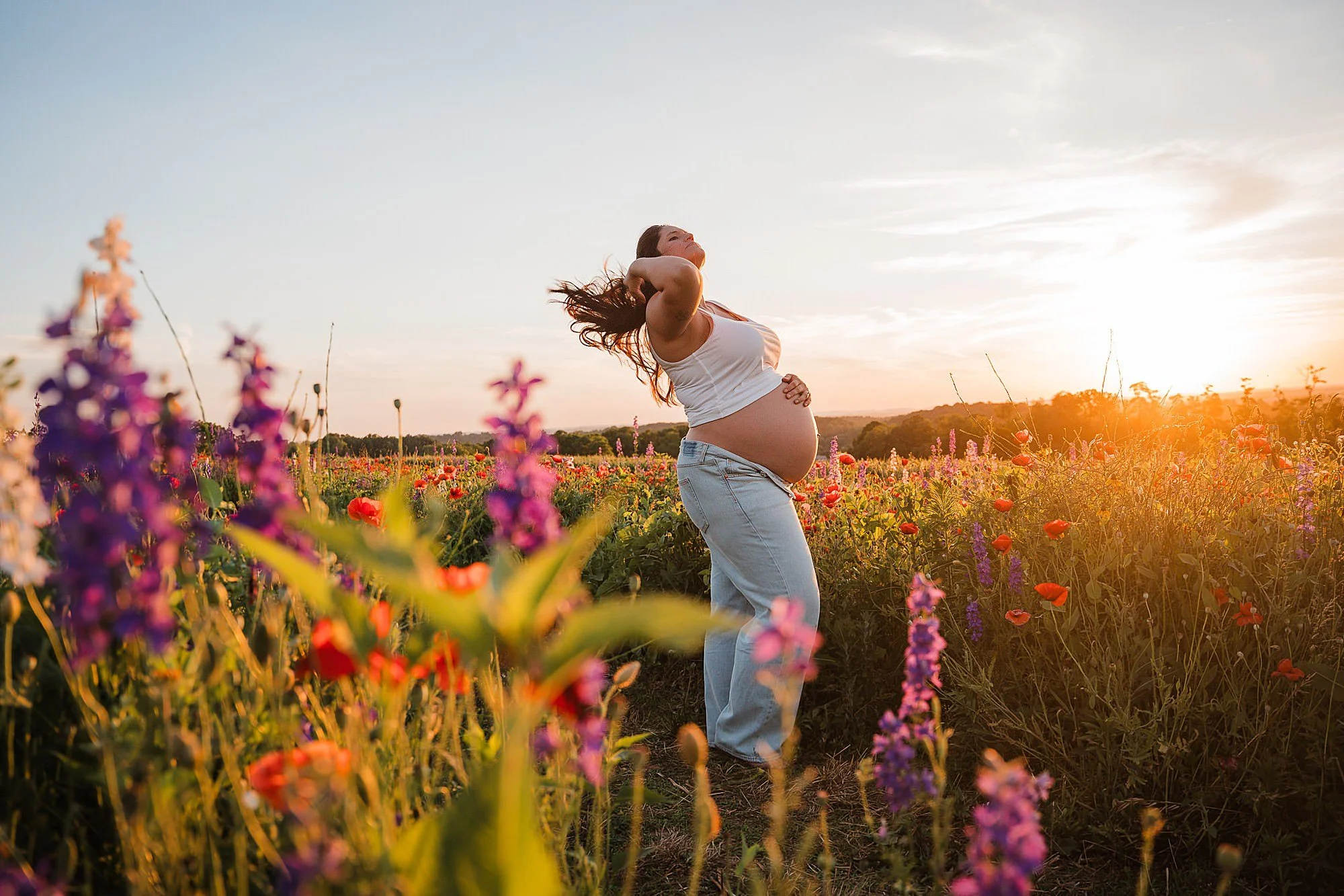 bare belly maternity photos wildflowers