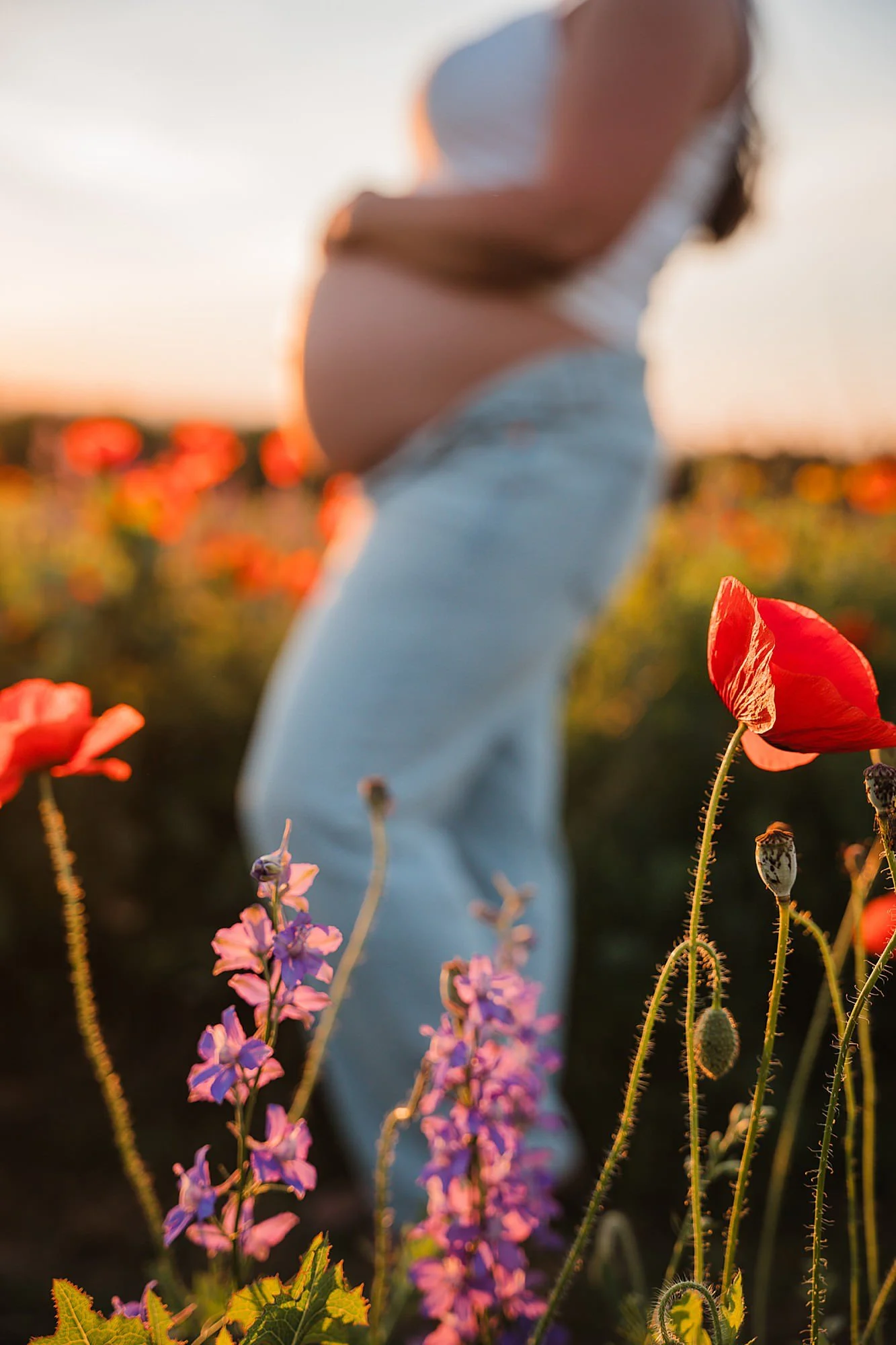 bare belly maternity photos wildflowers