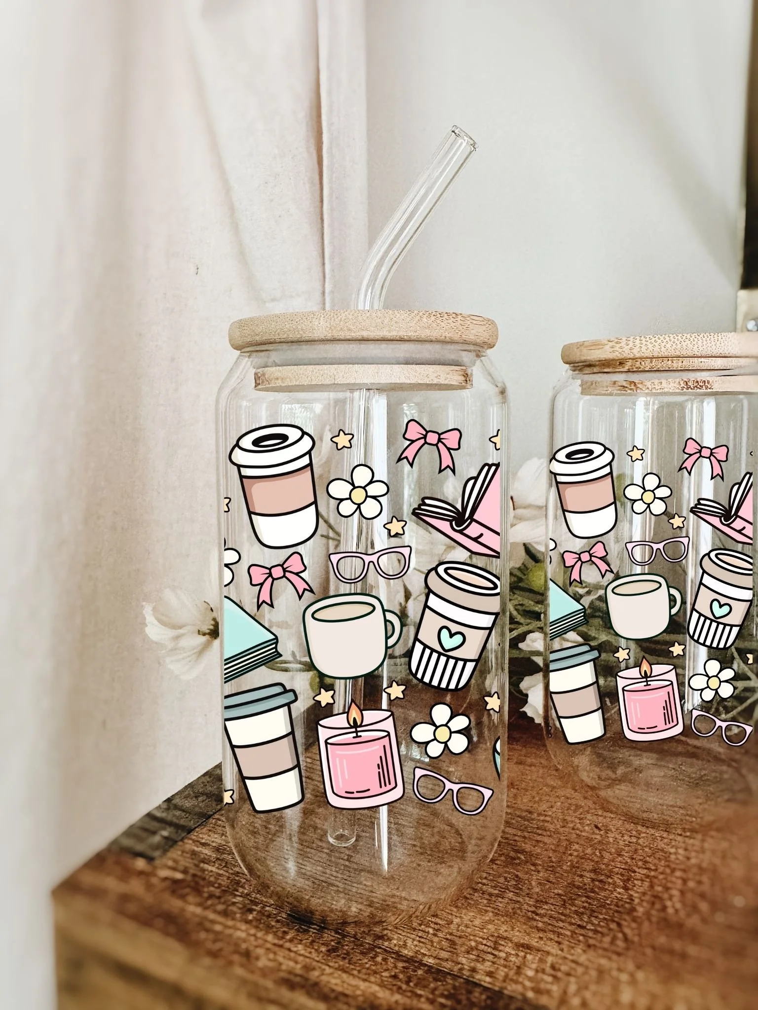 Latte & Books Glass Latte Cup | Reader Gift Coffee Glass