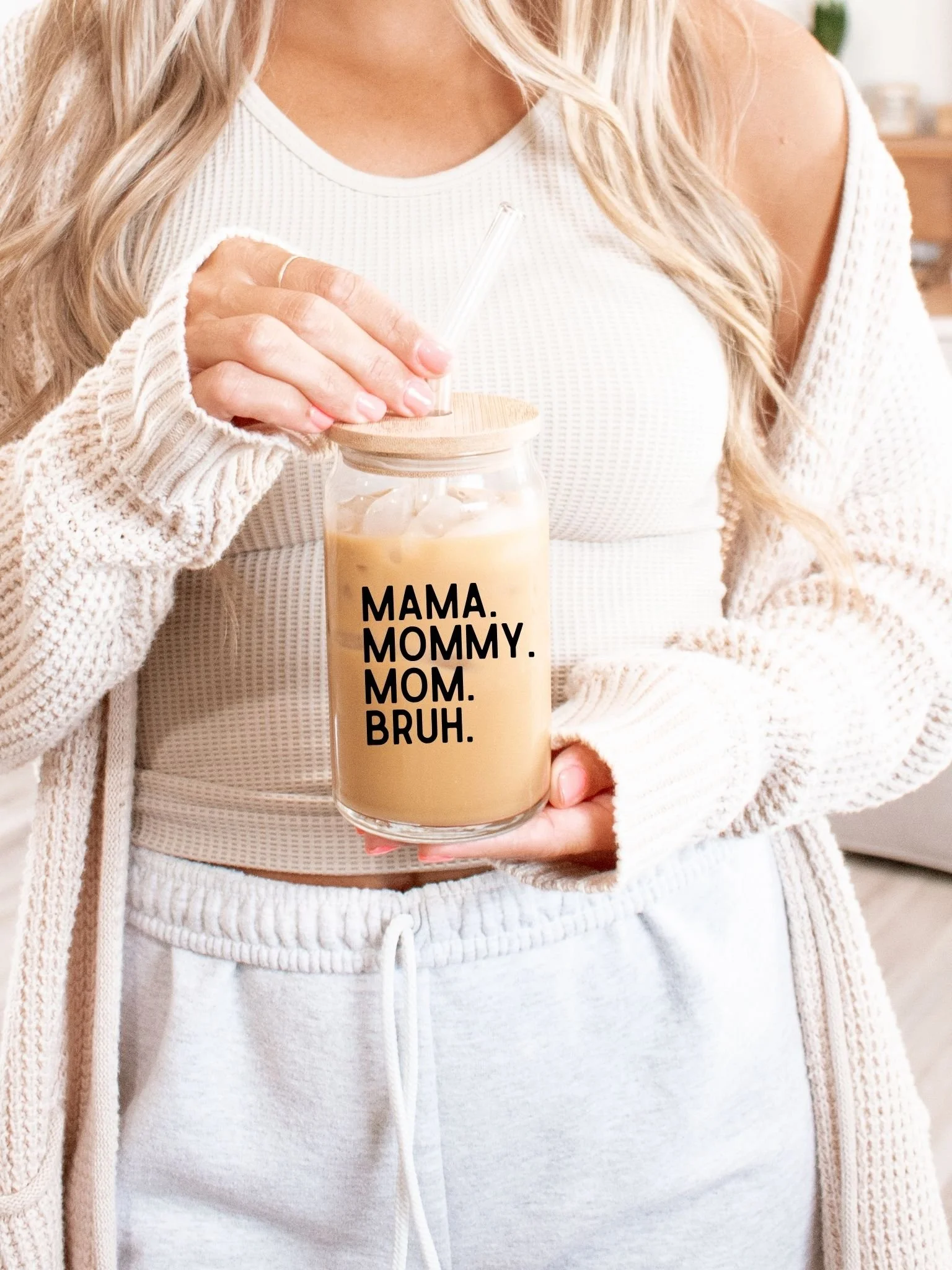 Mama Mommy Mom Bruh Glass Latte Cup | Funny Mom Gift Coffee Glass