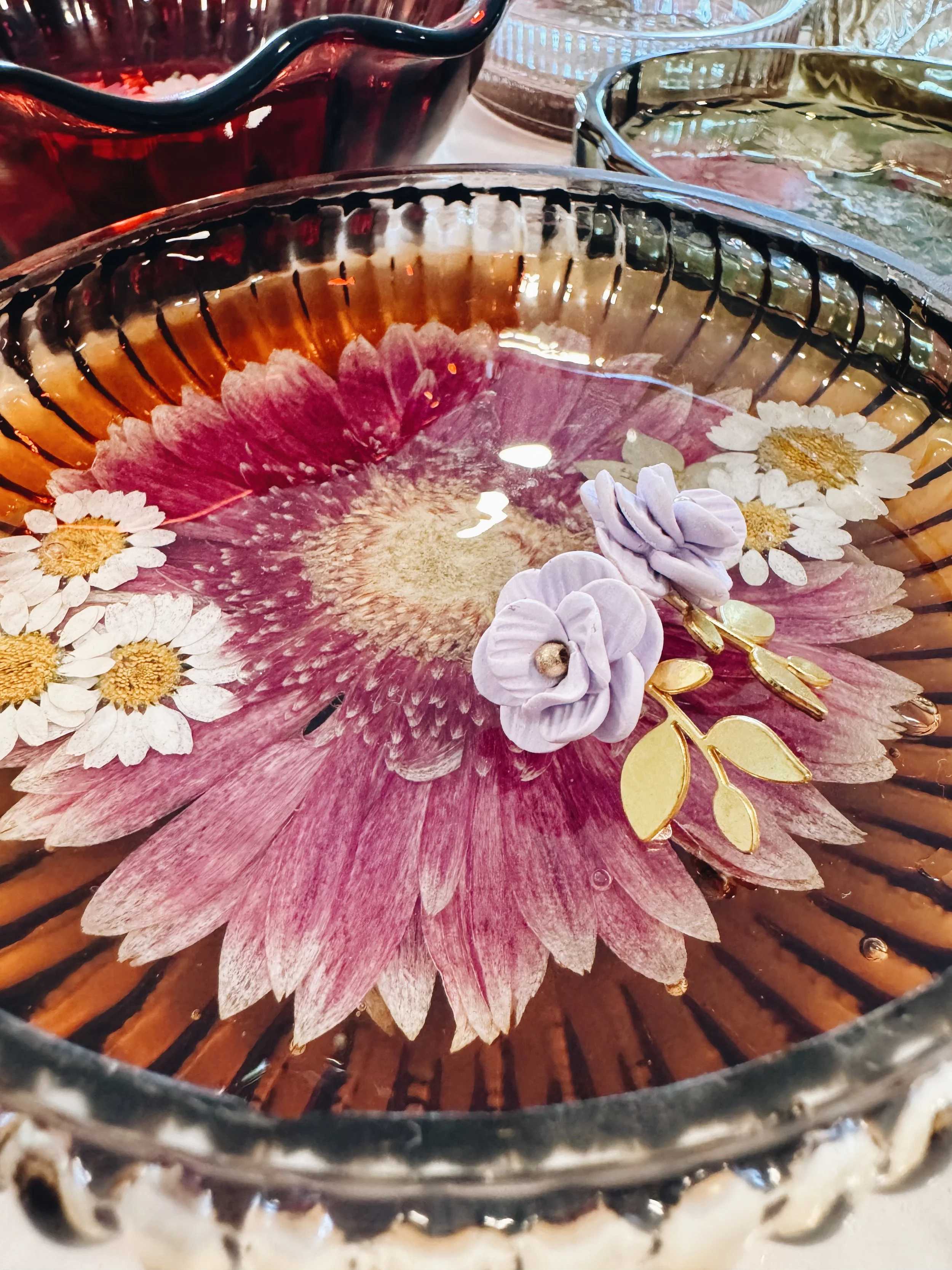 pressed floral trinket dish handmade gift