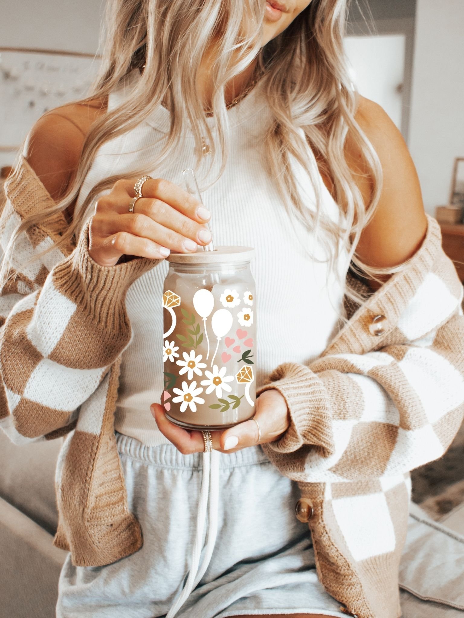 Wedding Glass Latte Cup | Engagement Gift Coffee Glass