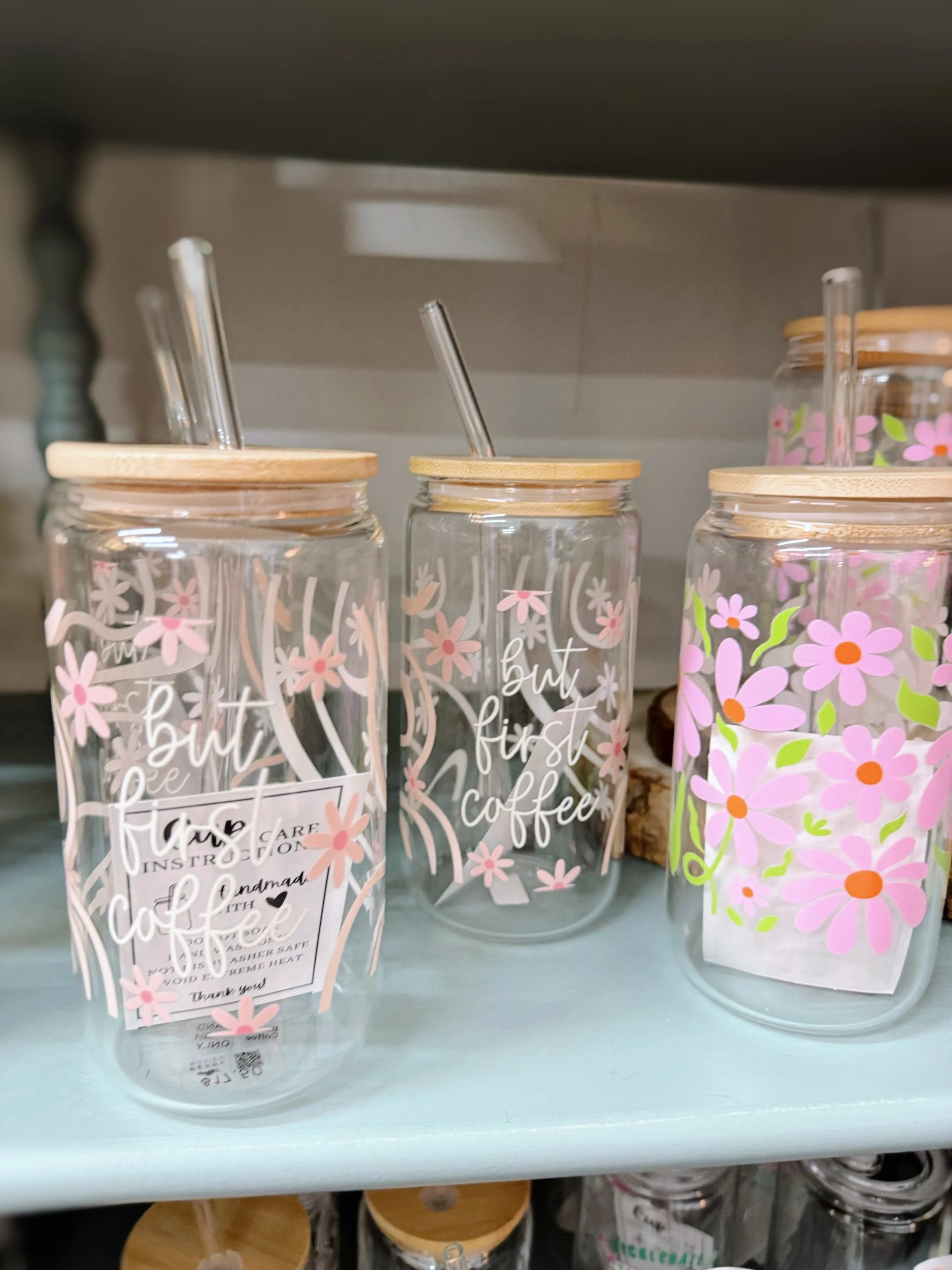 but first coffee glass latte cup with bamboo lid