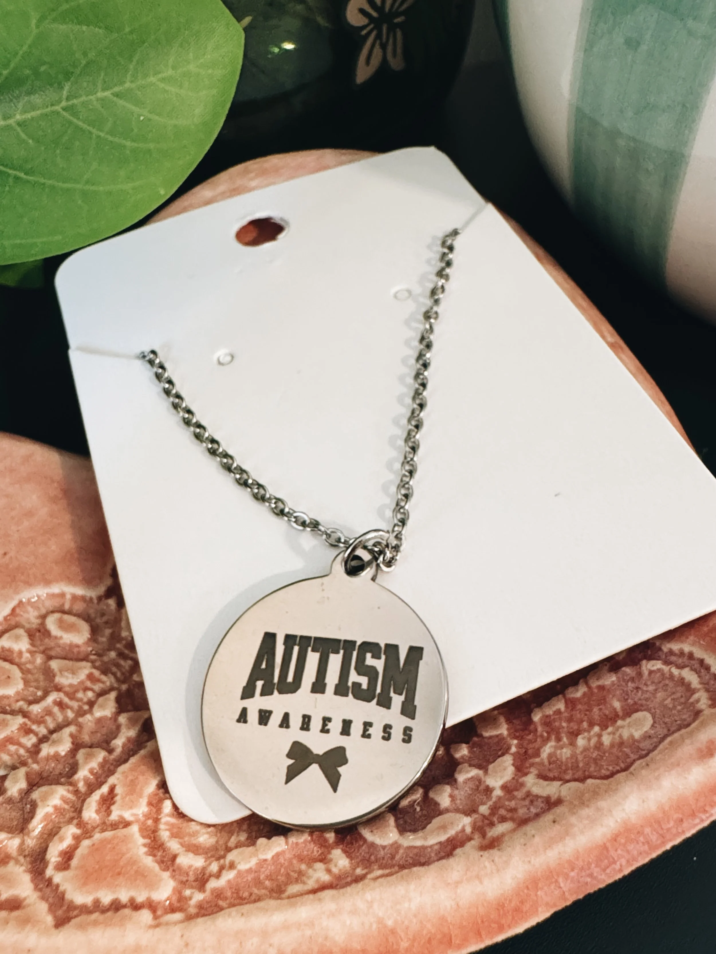 autism awareness engraved necklace silver