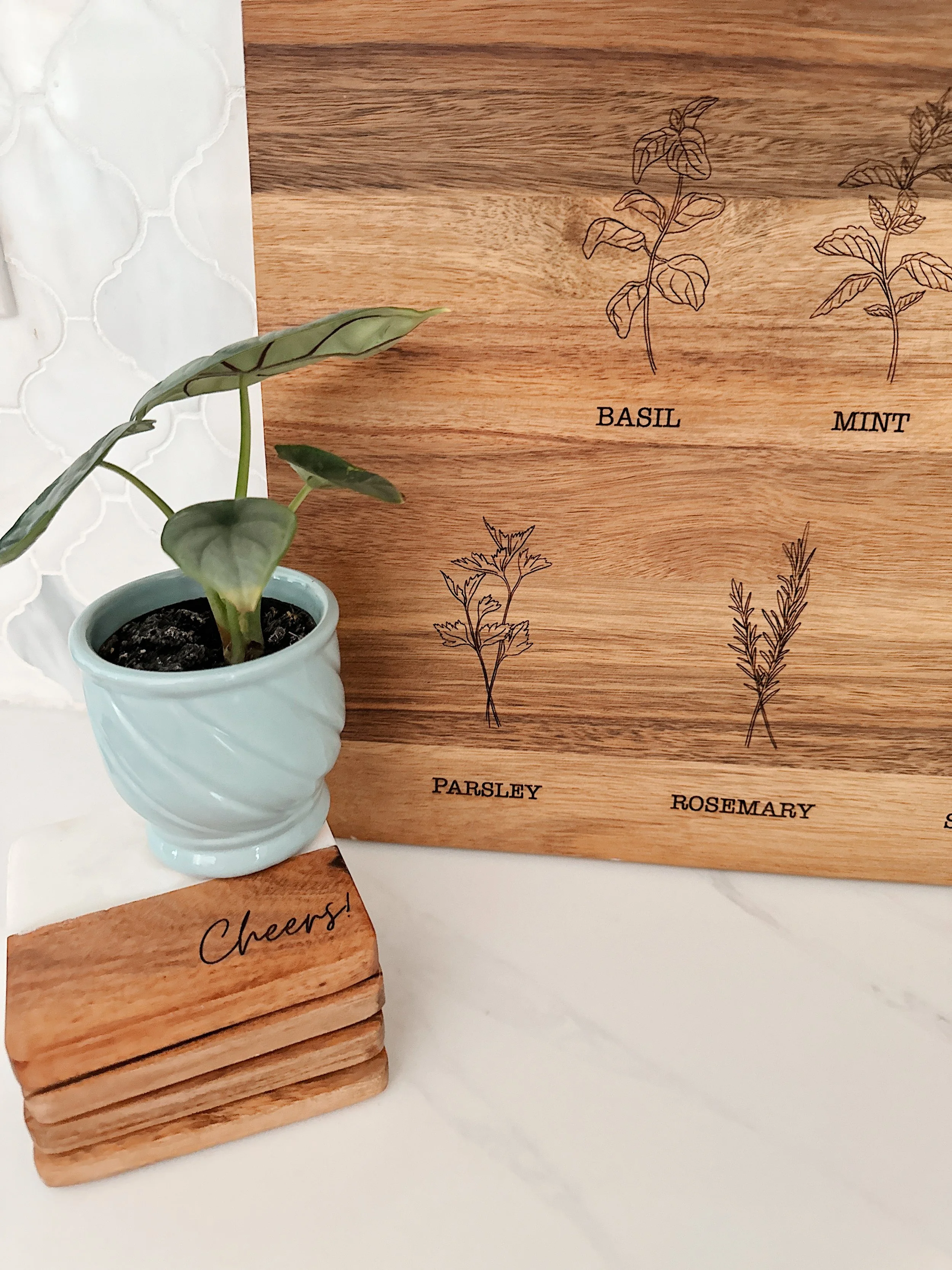 acacia wood serving board engraved