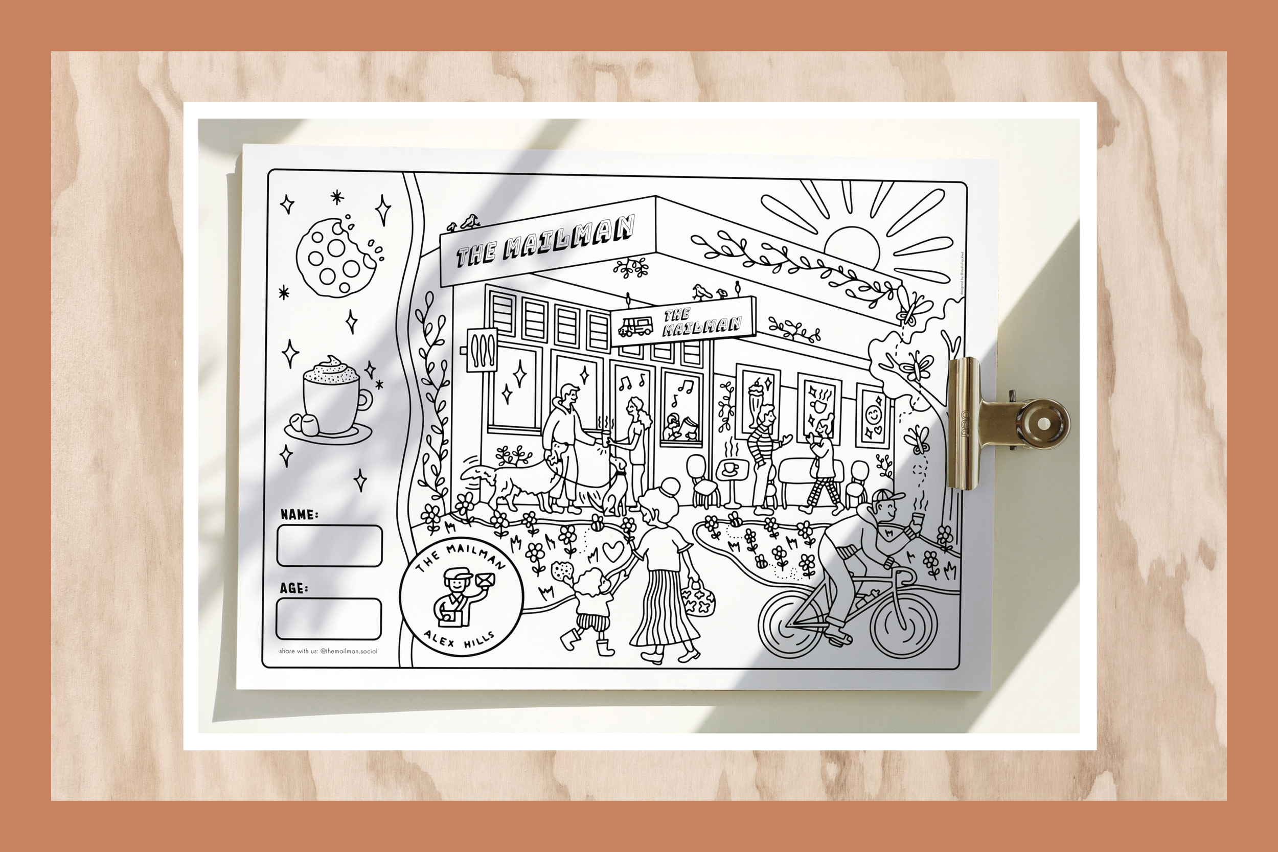 Mailman Cafe Colouring Illustration