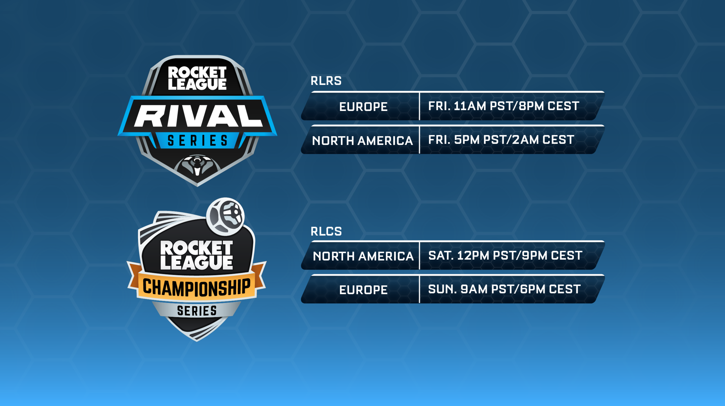 Schedule for RLRS/RLCS broadcasts