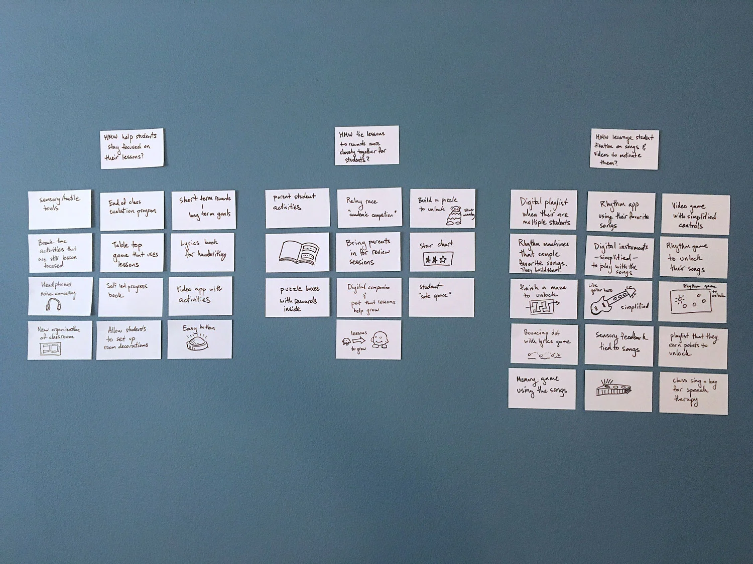 IDEATION: After crafting How Might We statements, I brainstormed and ideated different concepts. 