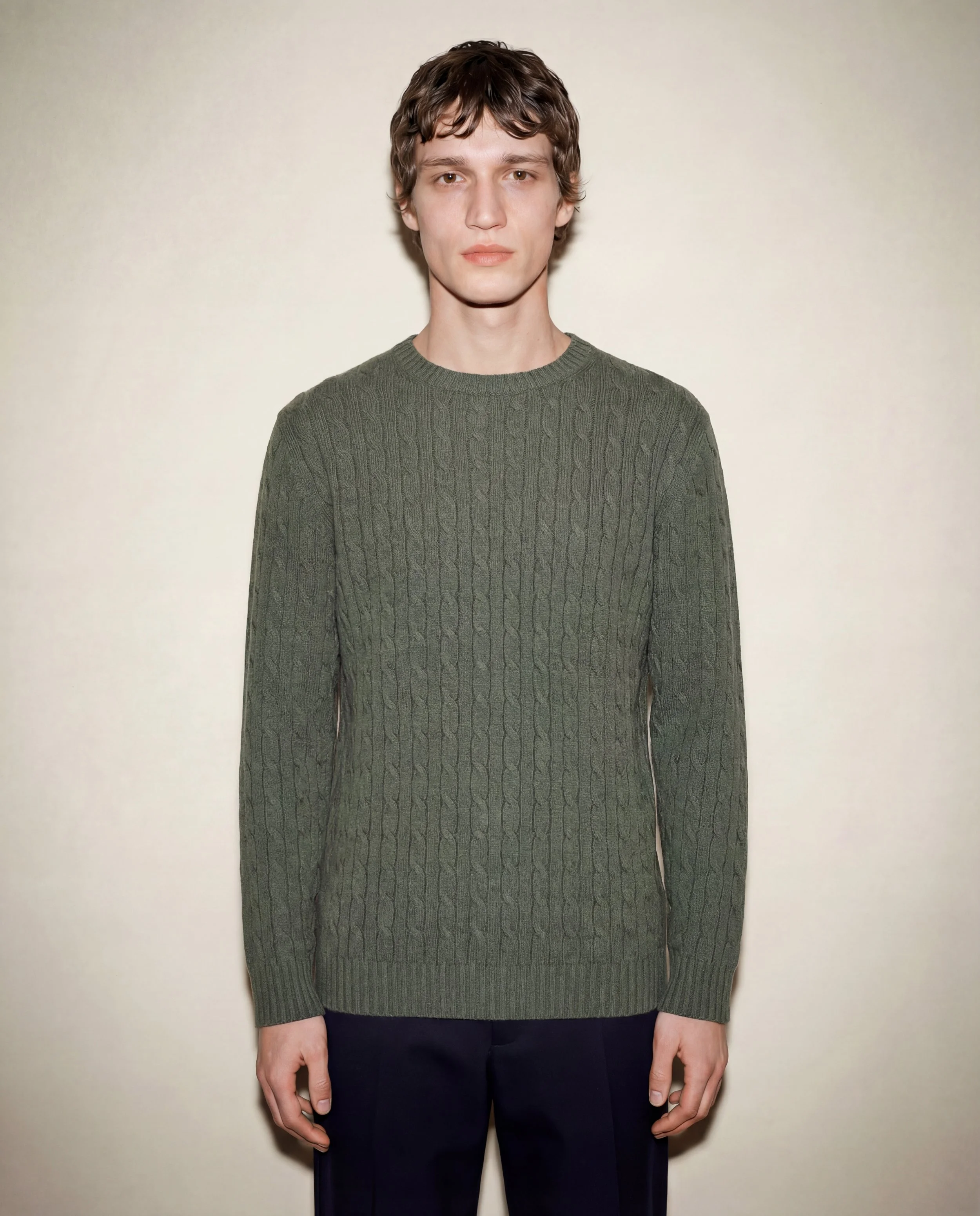 Pull torsadé en Cachemire  Kaki