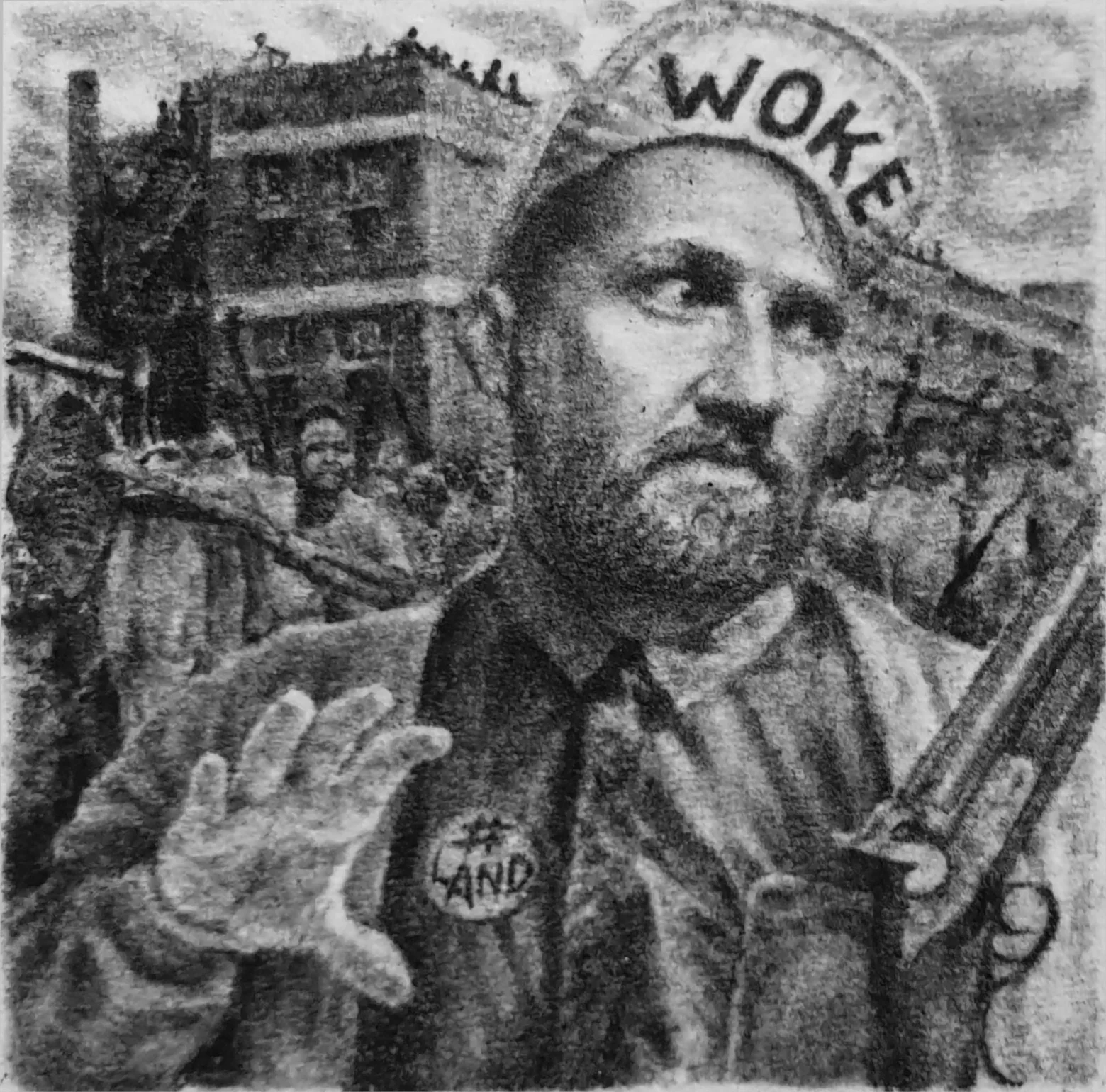 Piet Retief – A self-portrait depicting the artist as Piet Retief by combining his face with the body of a modern day property developer in front of a Jeppestown hostel in downtown Johannesburg.
