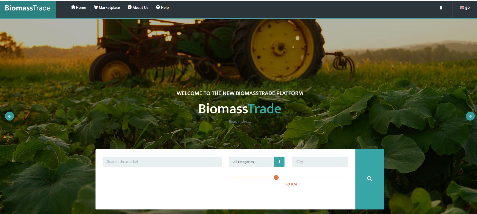 Copy of Start page of the BiomassTrade Platform.