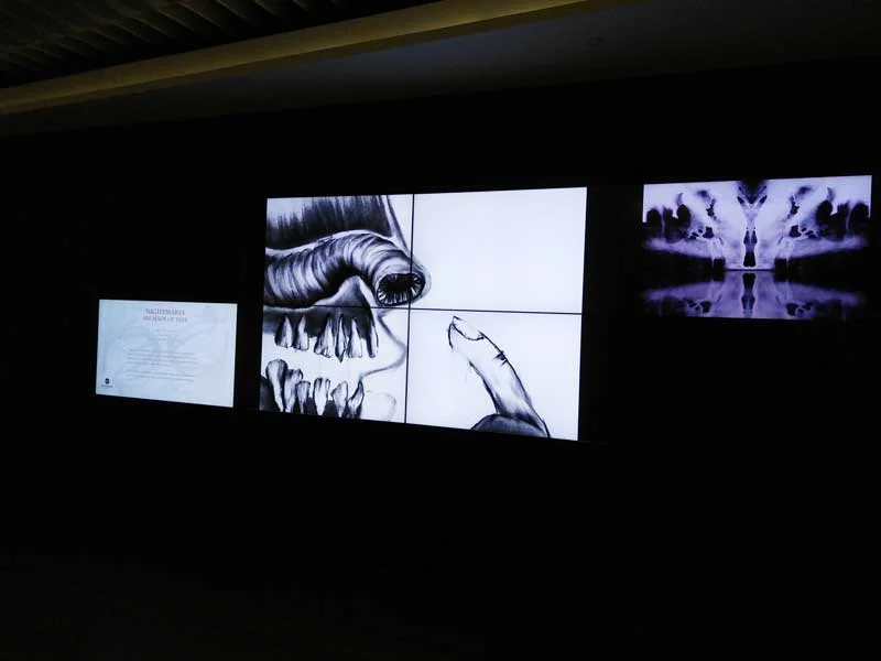 Digital Audio and Visual book at screens near entrance of the Library
