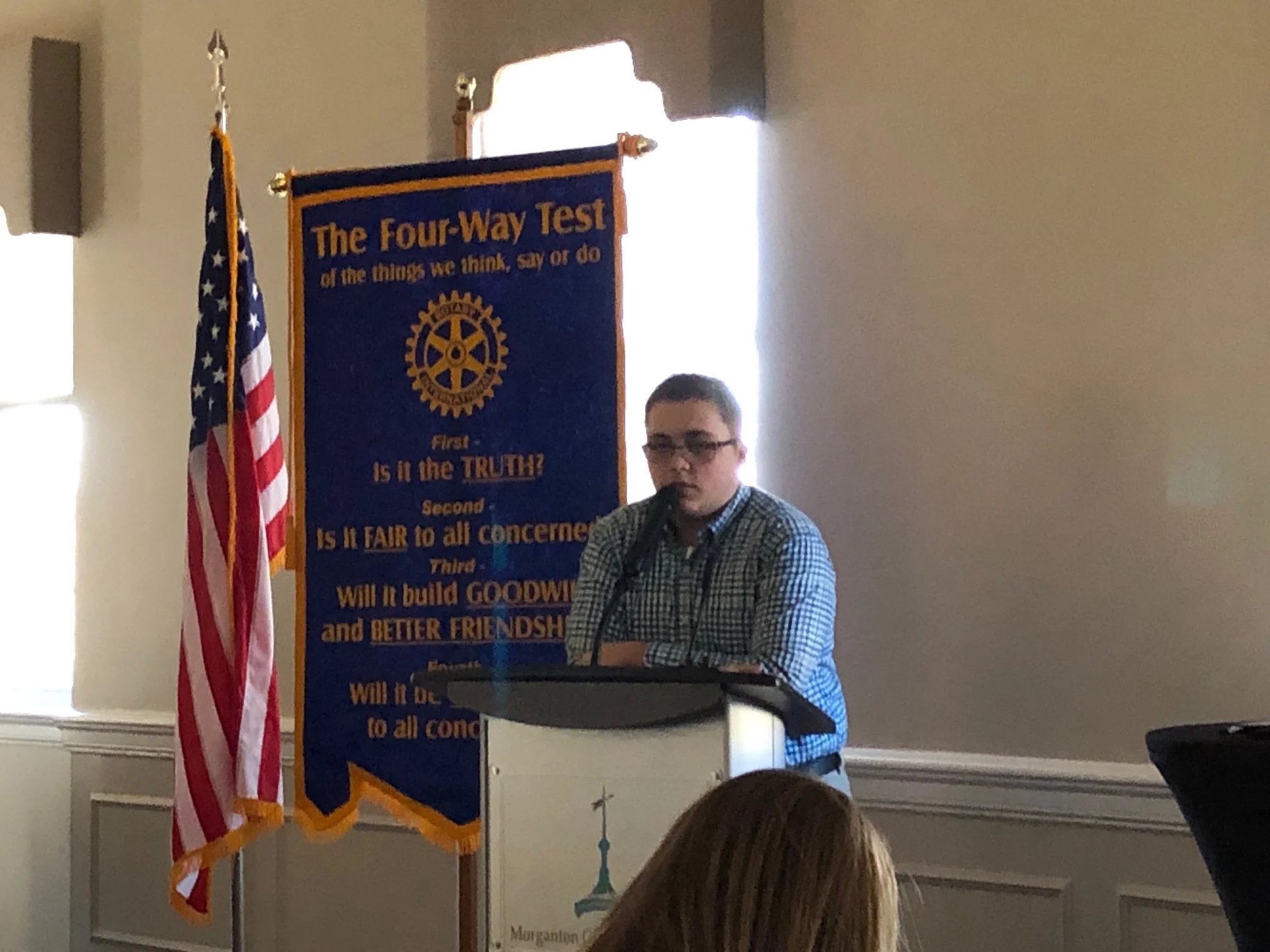 Guest speaker Bradley Lail shares his experience at RYLA camp to Rotary Club of Morganton.