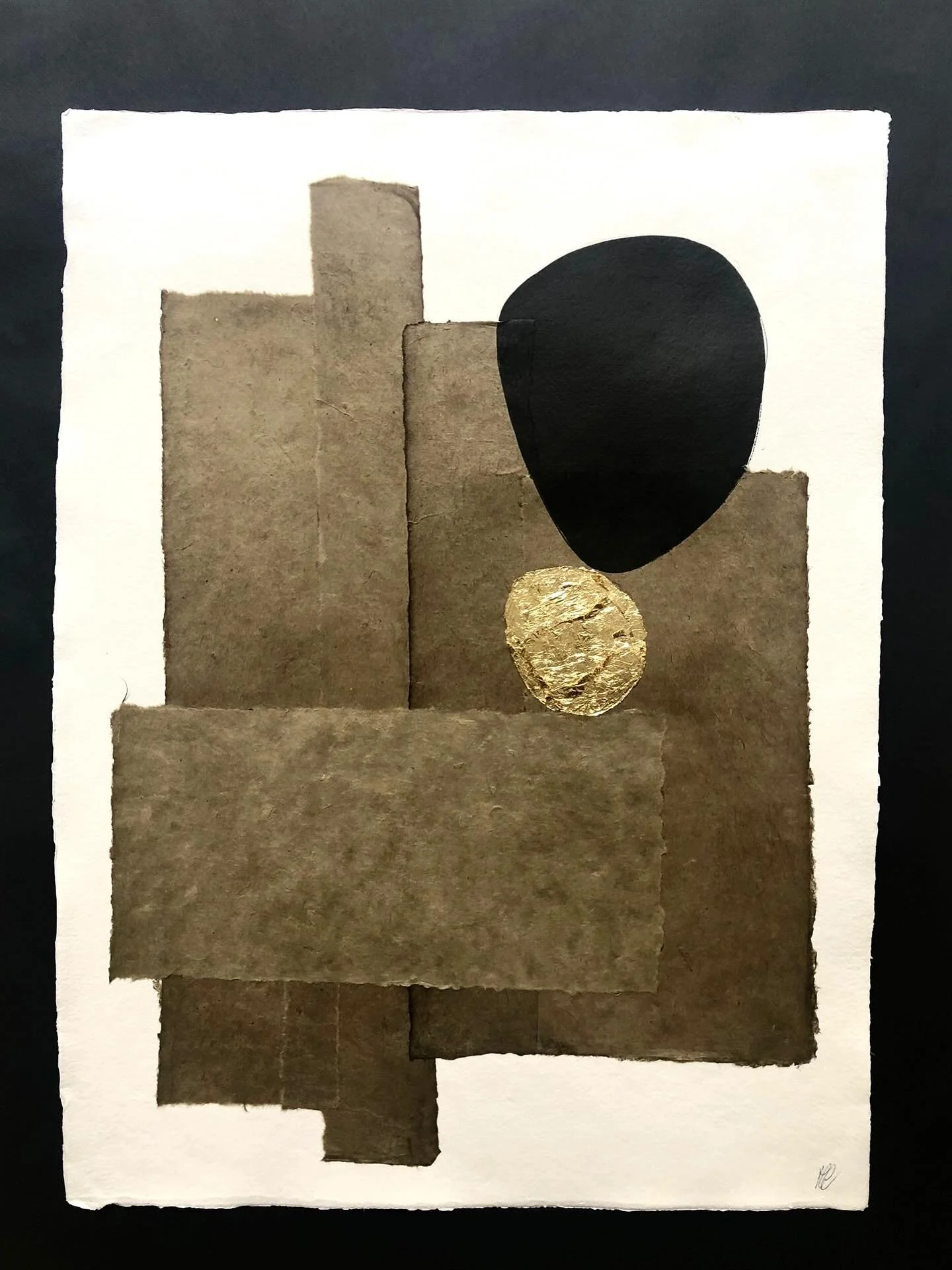Collage Kaki et encre de Chine feuille d&rsquo;or. #art #tableau #collage #encredechine #feuilledor