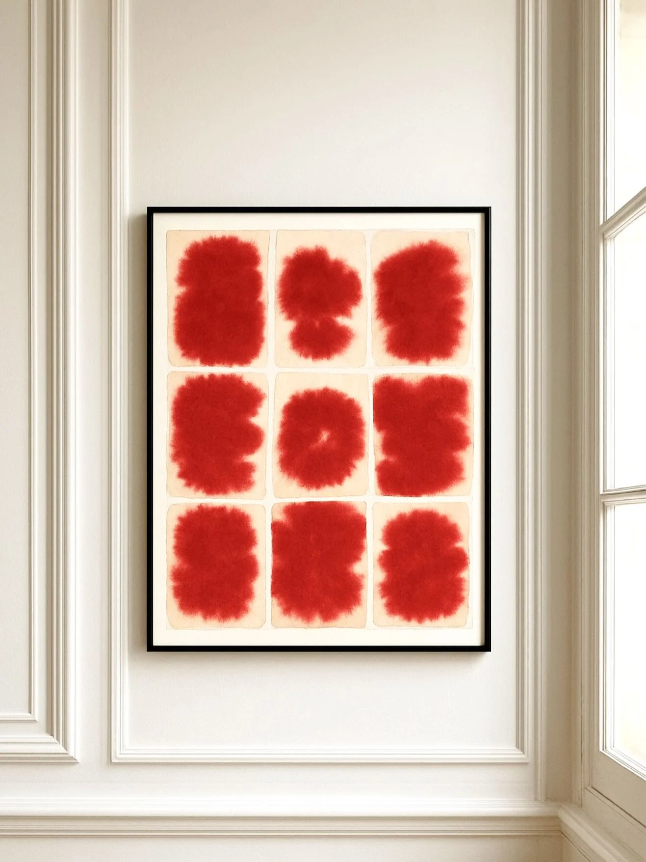 Encre rouge sur papier fait main. Cadre m&eacute;tal noir. #art #tableaux #contemporaryart #encre #papierfaitmain