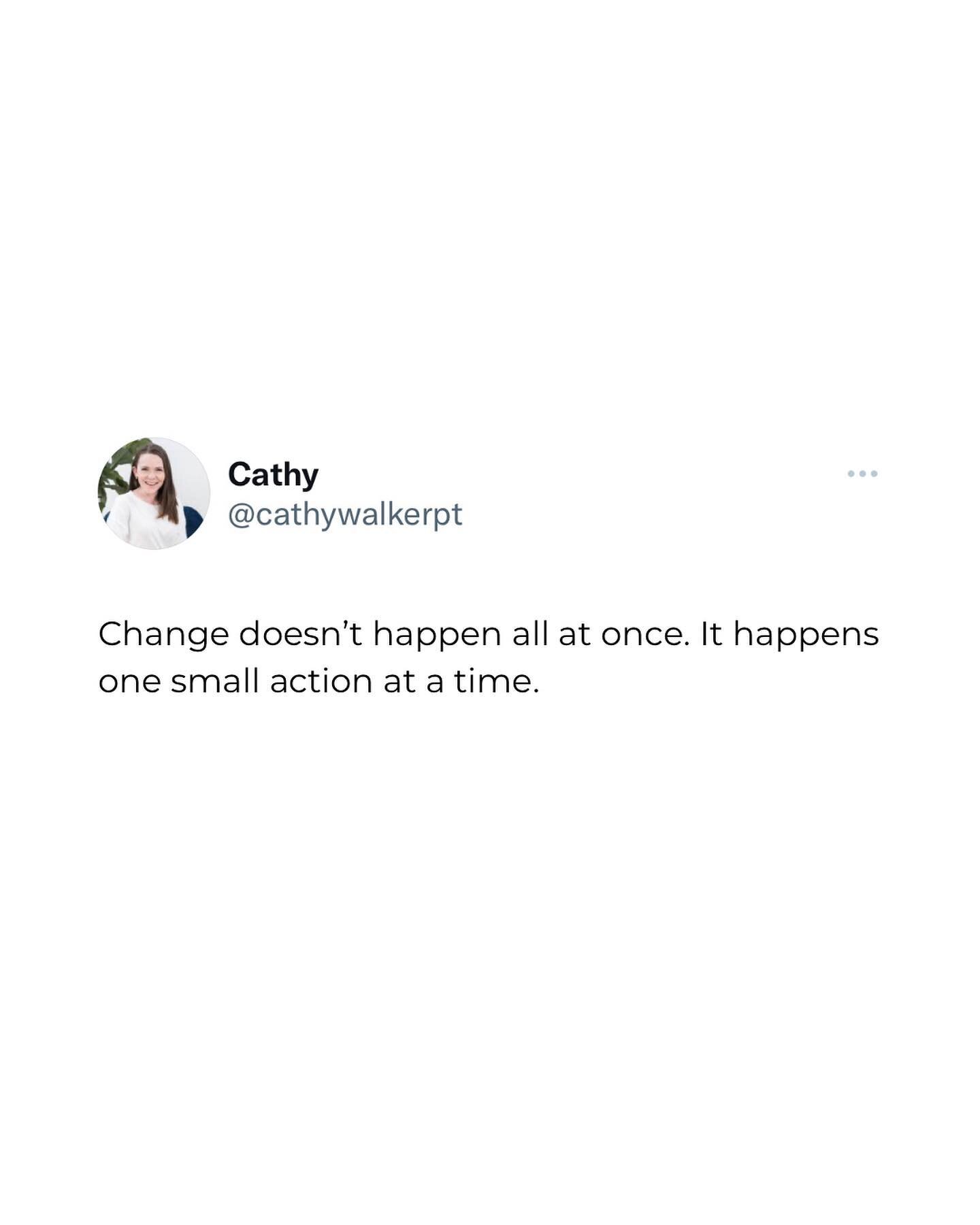 Change doesn&rsquo;t happen all at once. It happens one small action at a time.

If you want to live pain free, have more energy, and feel more ease with your health, it doesn't happen during a 4 week challenge. It happens through small actions that 