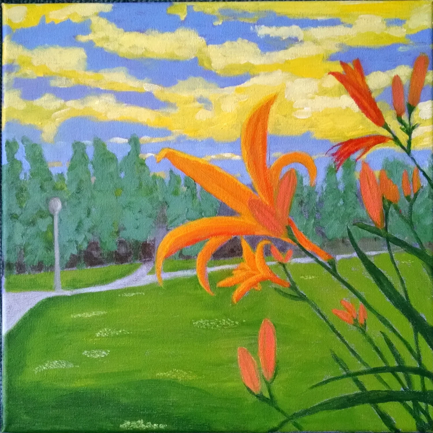 art-painting-day-lillies-12x12-acrylic-canvas-1lb-85-dollars.jpg