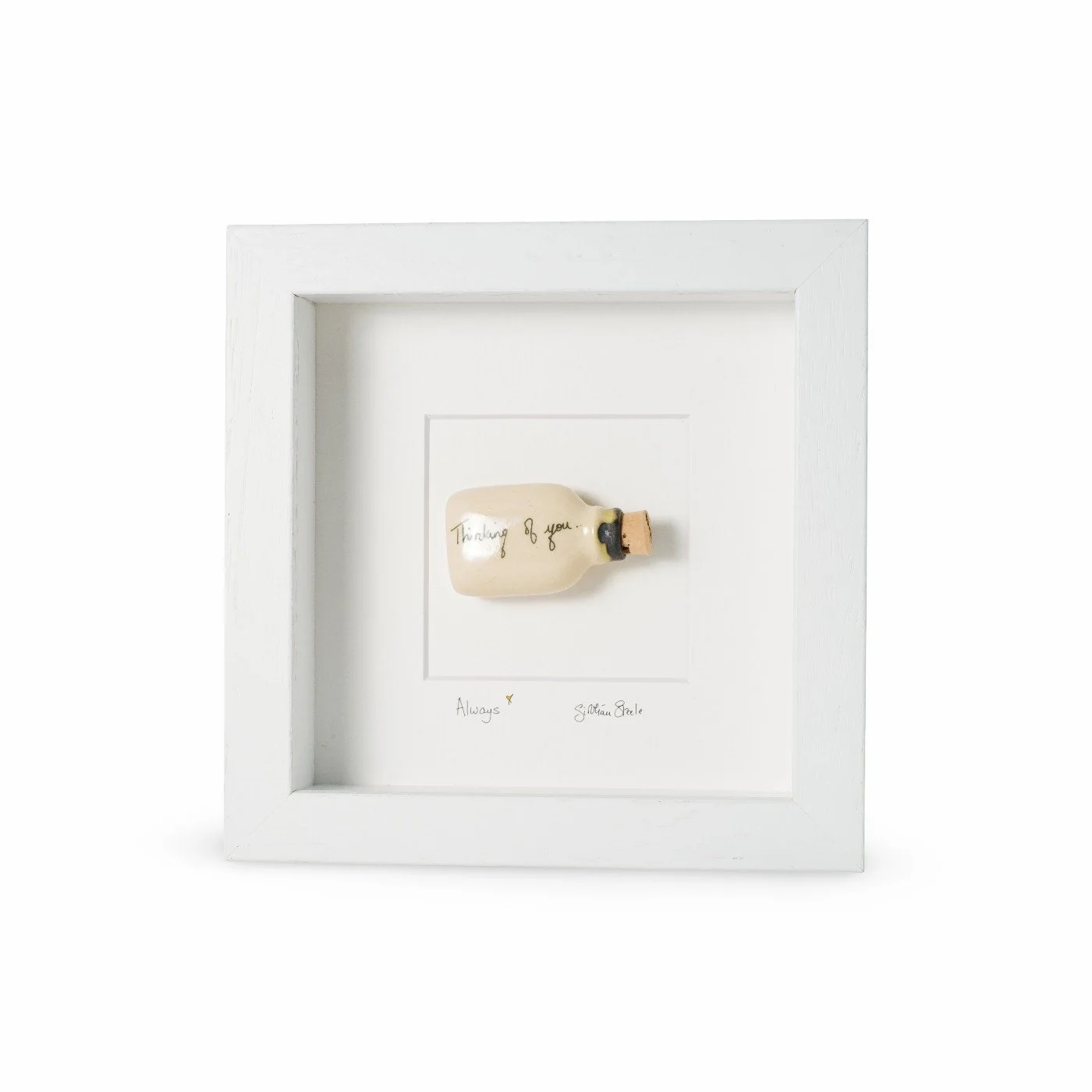 Ceramic message on a bottle Thinking of you  - Framed - NEW