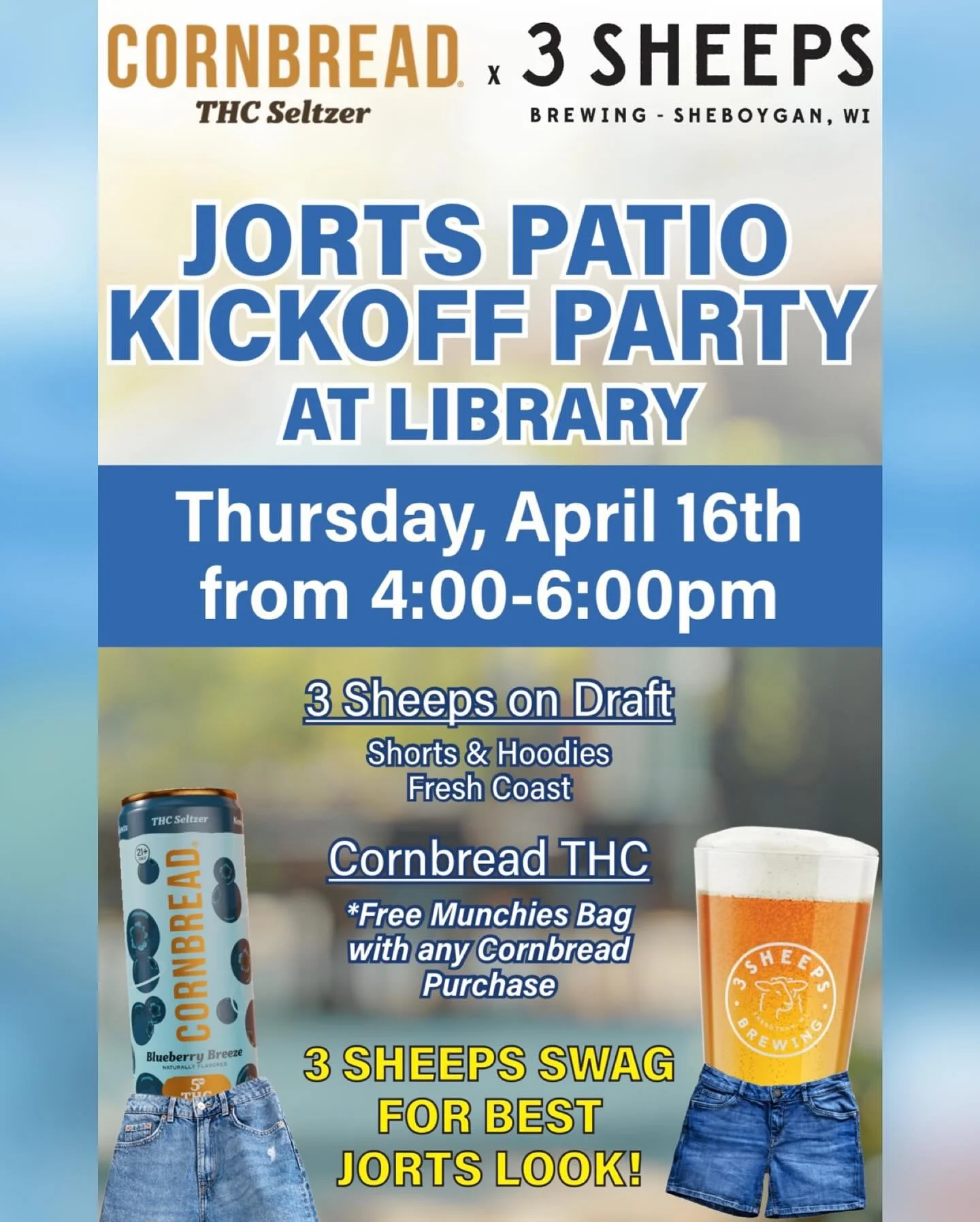 Kicking off spring with @cornbread_hemp and @3sheepsbrewing wear your best jorts 🌸👖

#thelibrarycafeandbar #cornbreadseltzer #3sheepsbrewing #drinkwisconsinbly