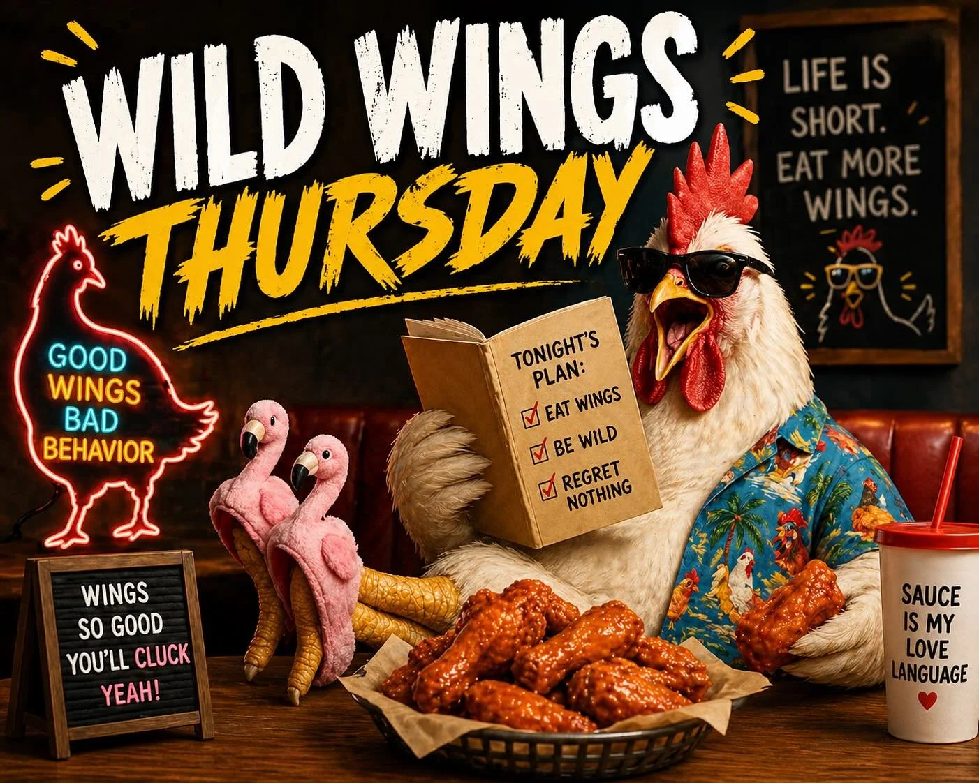 Does this image have enough catch phrases in it, Y/N?

$1 wings from 4-10pm &bull; $6.5 double Tito&rsquo;s &bull; $5.5 double Captain or Mount Gay 

#thelibrarycafeandbar #wildwingthursday #drinkwisconsinbly