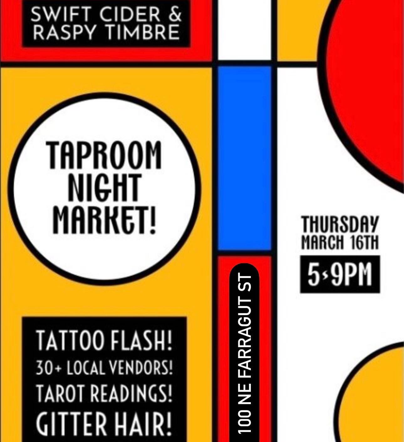 @swiftcider&rsquo;s next Night Market is just a few days away! Come hang out with us.
-⁠
-⁠
#nightmarket #taproom #swiftcider #raspytimbre #artists #vendors #smallbusiness #portlandevents #cheers #generalindustrypdx #happeningportland