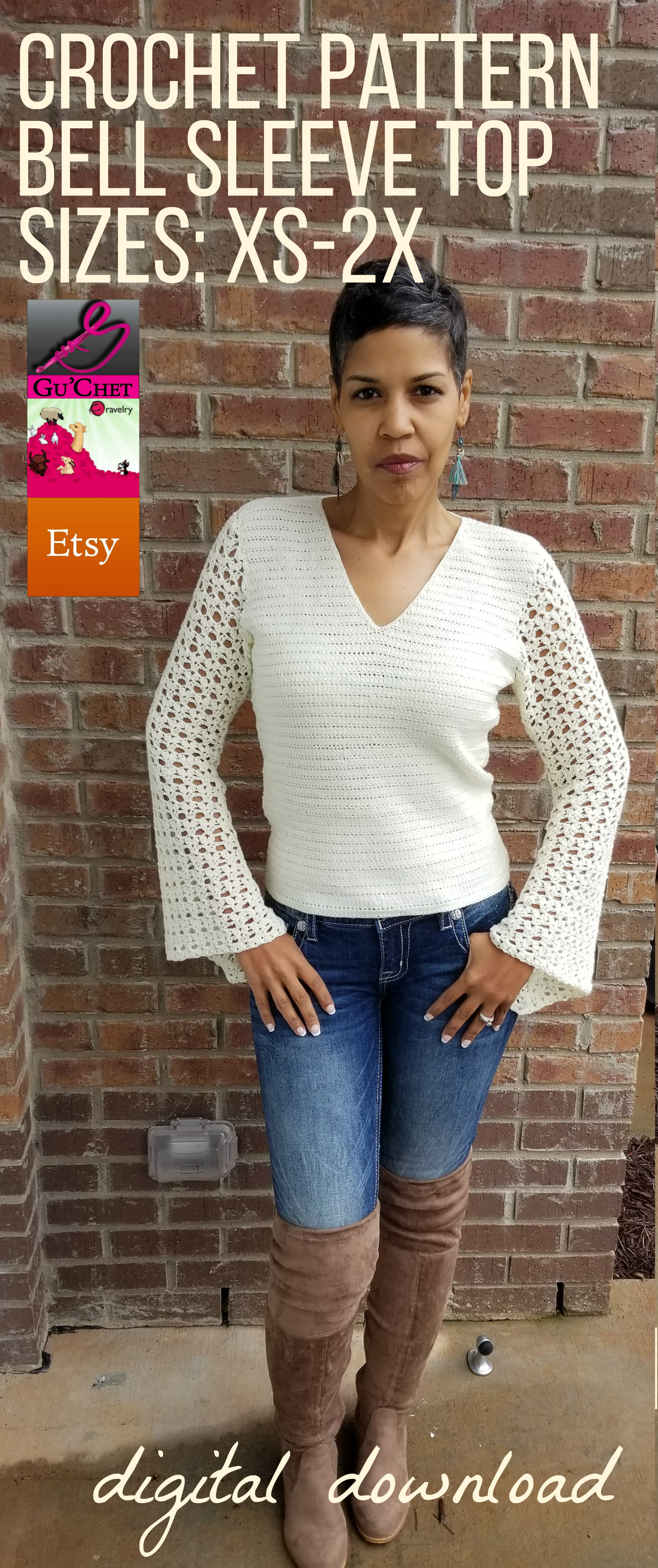 Crochet Bell Sleeve Top Pattern by GuChet