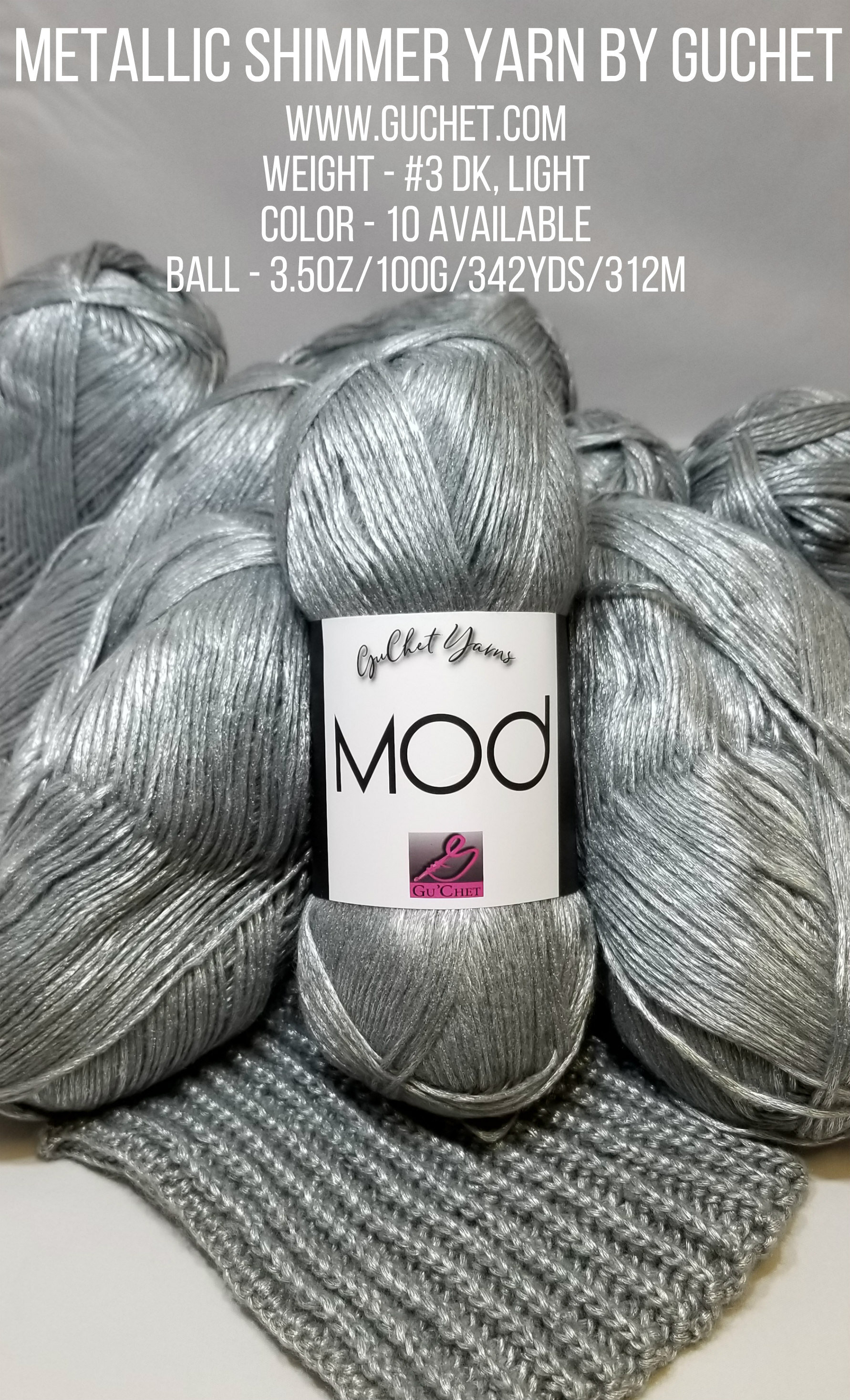 38% Acrylic 62% Lurex worsted weight fashion knitting yarn Metallic gray-01 