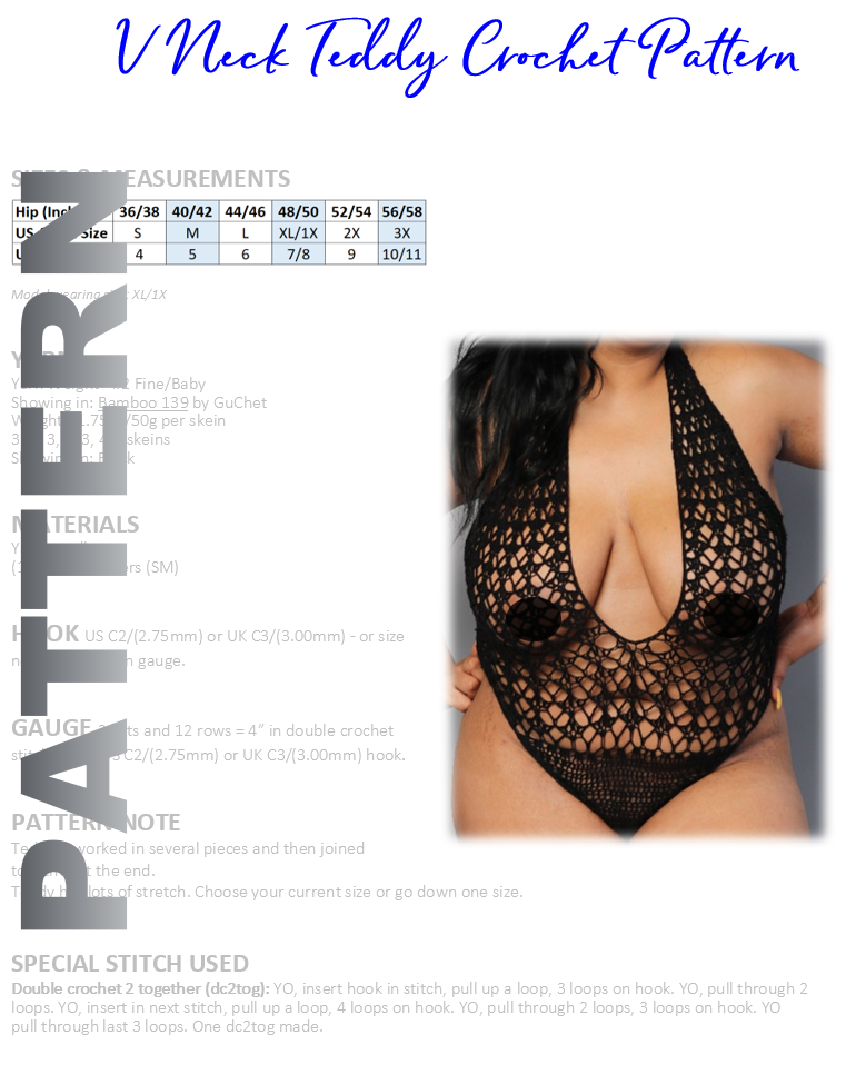 CROCHET LINGERIE PATTERN - VNECK TEDDY